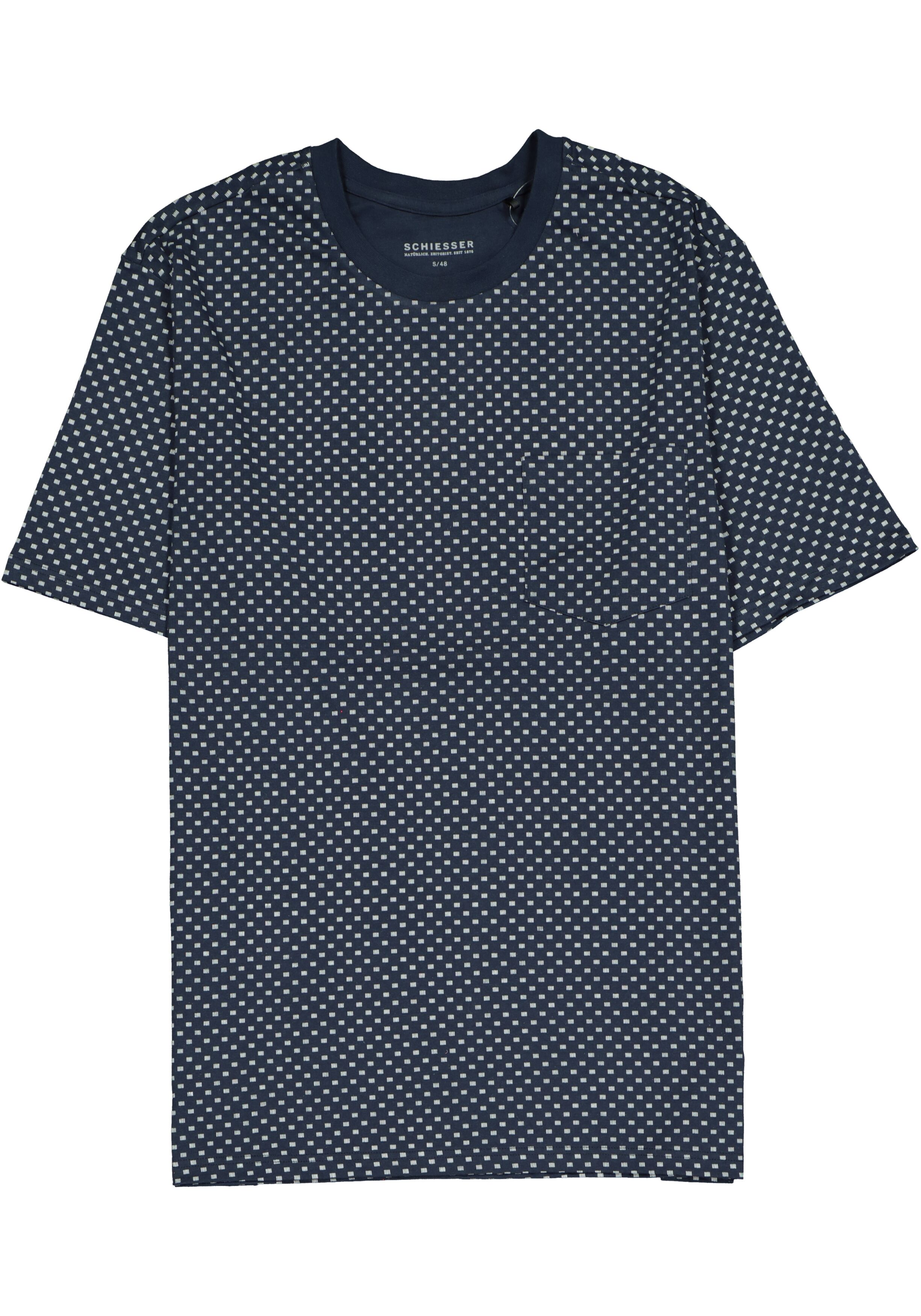SCHIESSER heren shortama, O-hals, blauw met wit dessin