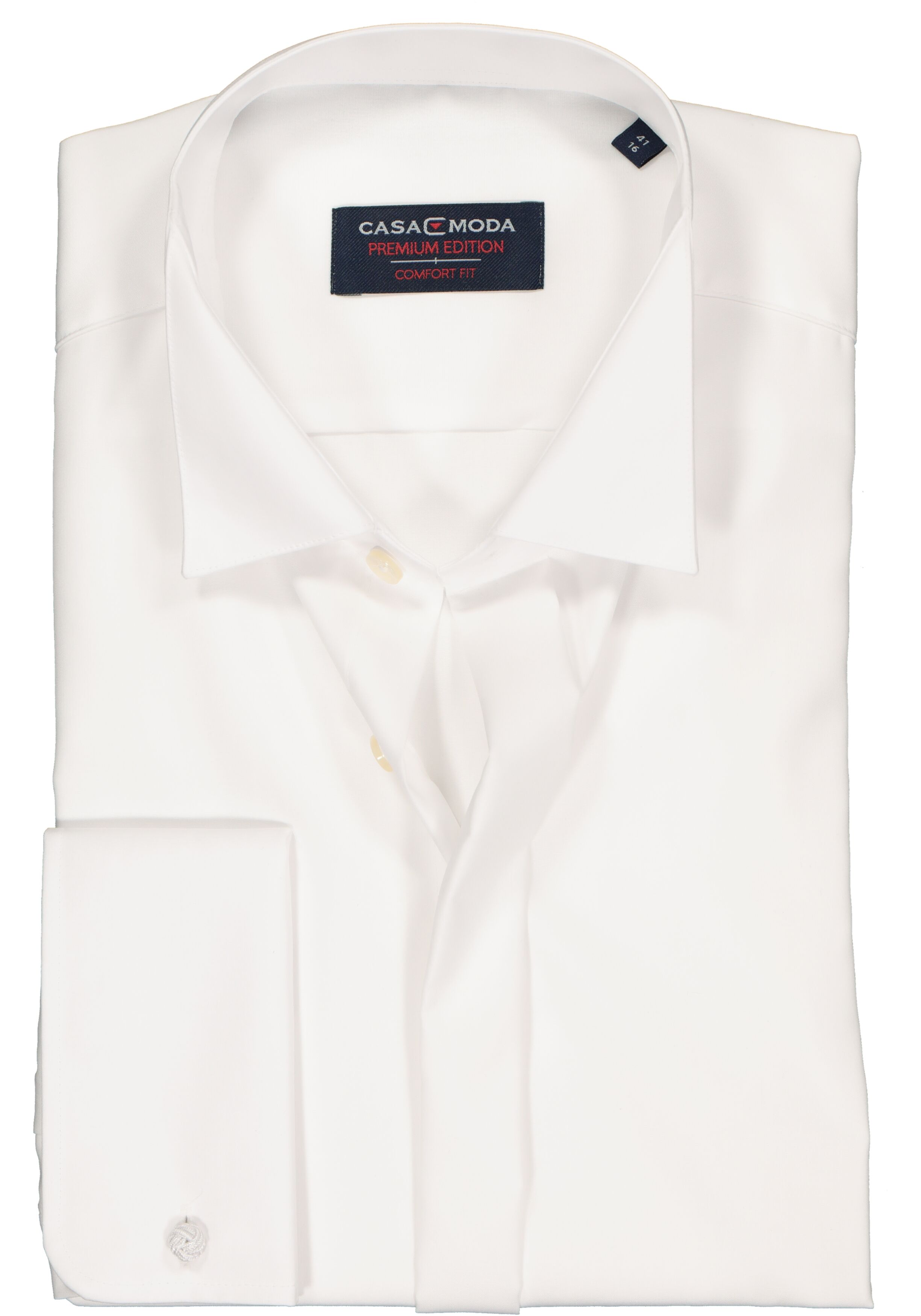 CASA MODA comfort fit smoking overhemd, dubbele manchet en wing kraag, wit