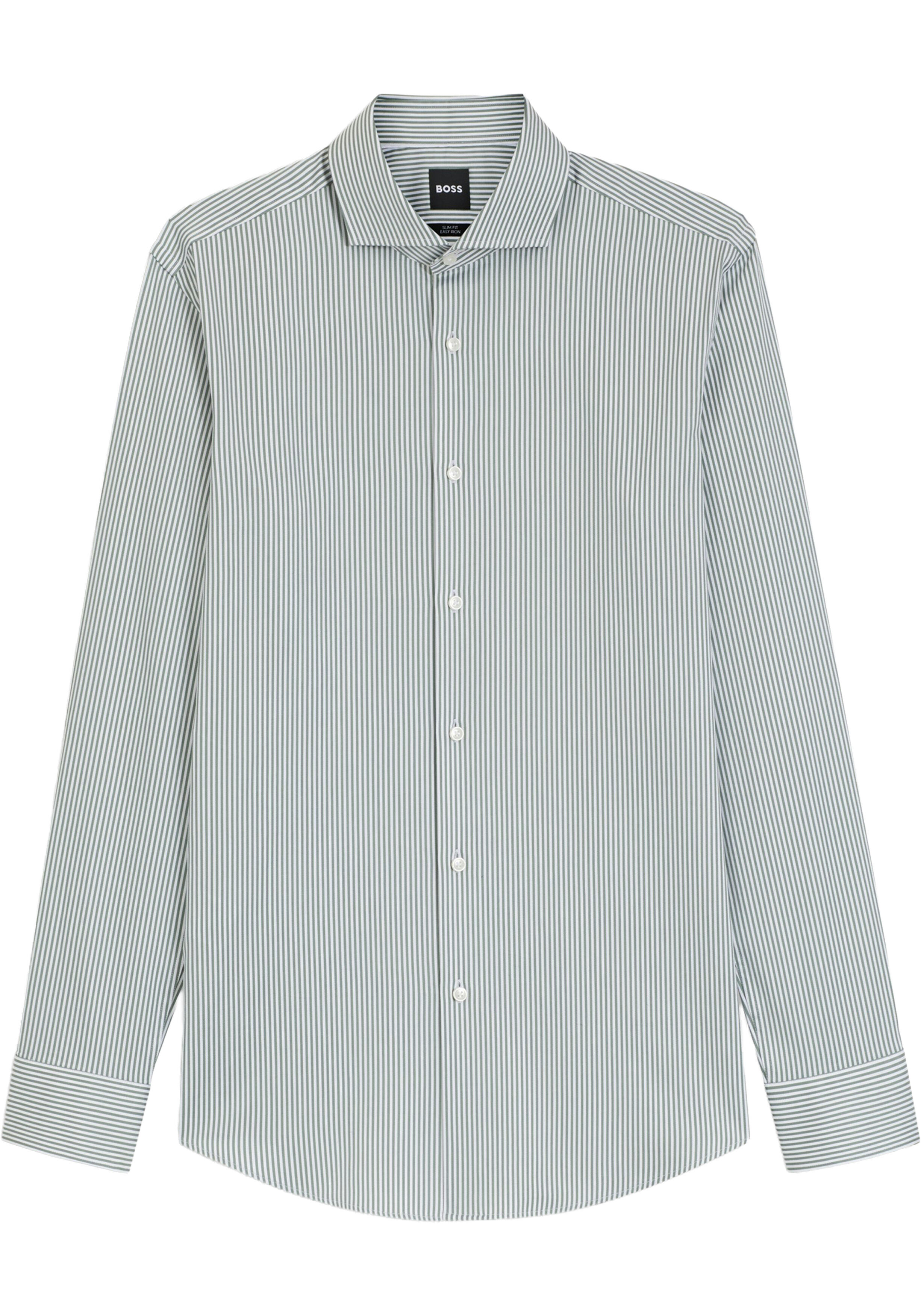 BOSS Hank slim fit overhemd, popeline, groen met wit gestreept