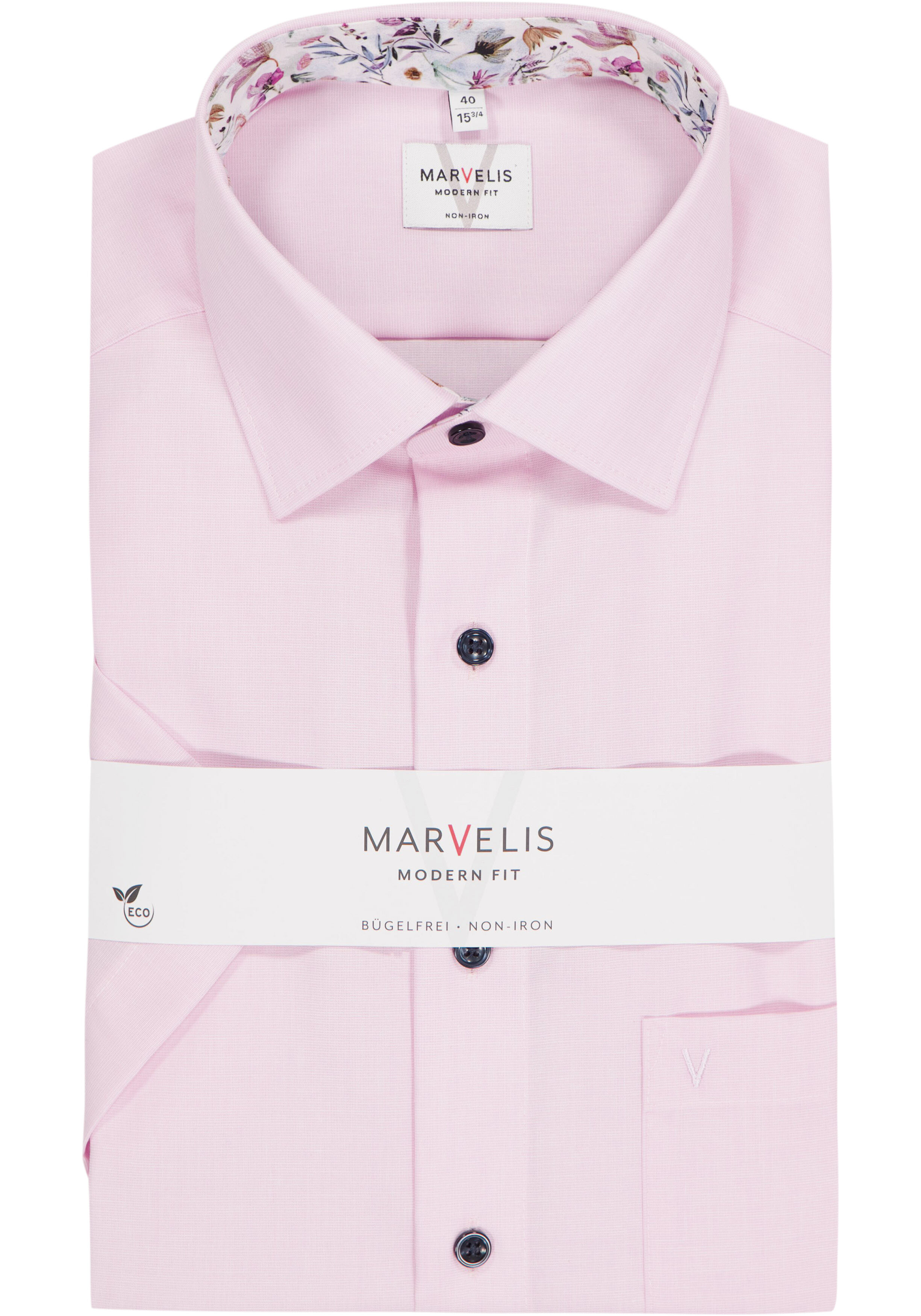 MARVELIS modern fit overhemd, korte mouw, fil a fil, roze