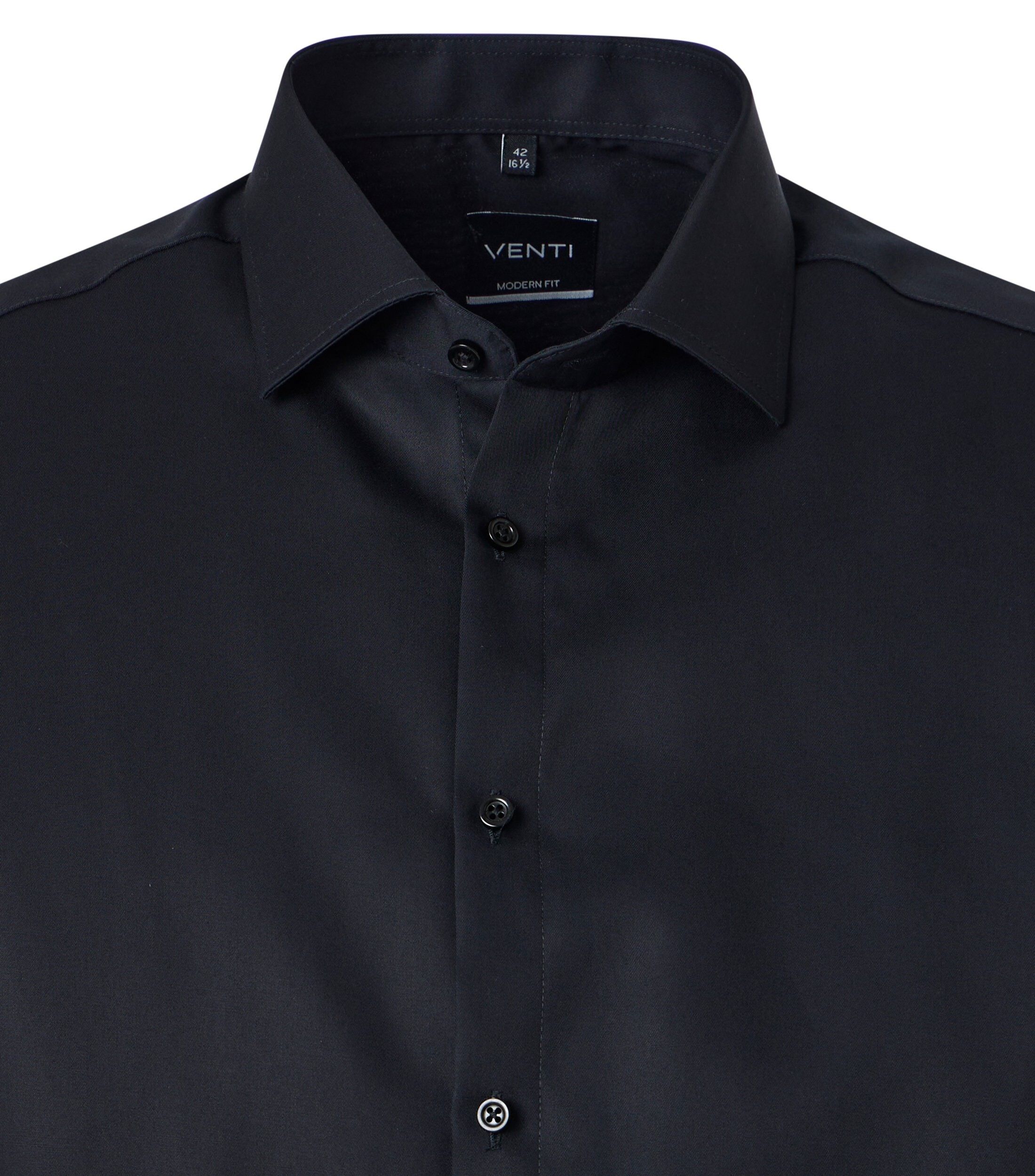VENTI modern fit overhemd, korte mouw, twill, zwart