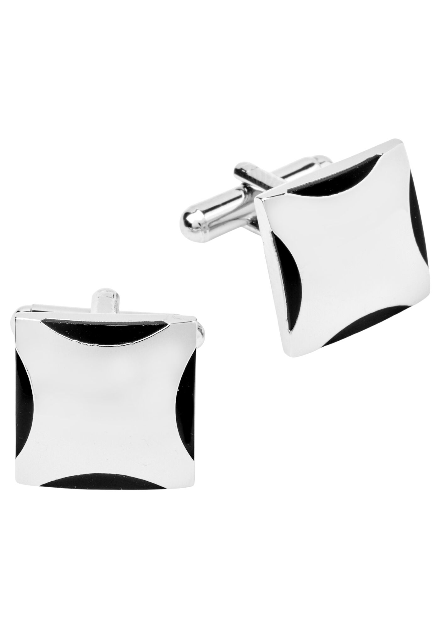 Manchetknopen zwart met zilver vierkant