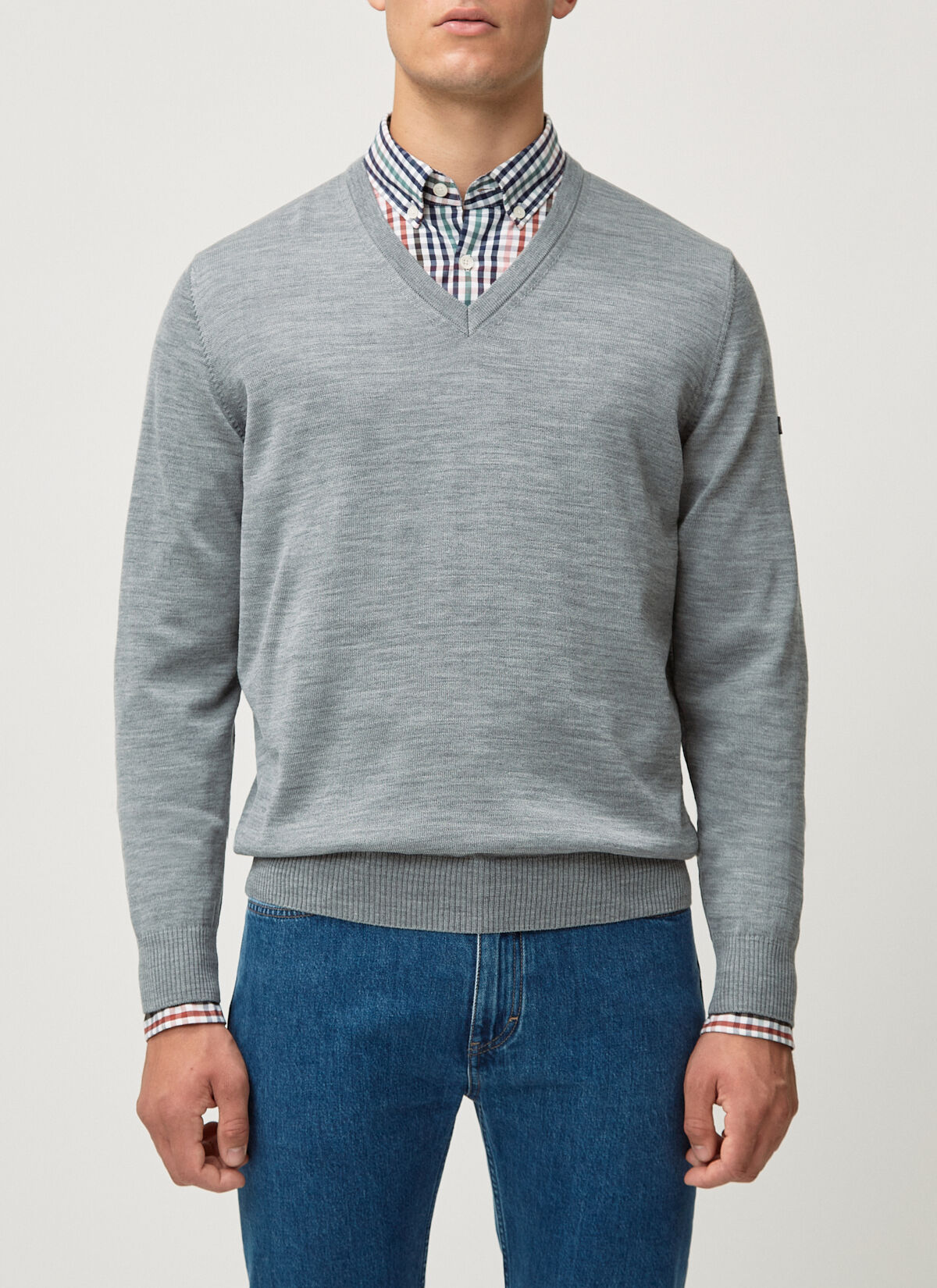 MAERZ Classic Fit heren trui met V-hals wol, grijs
