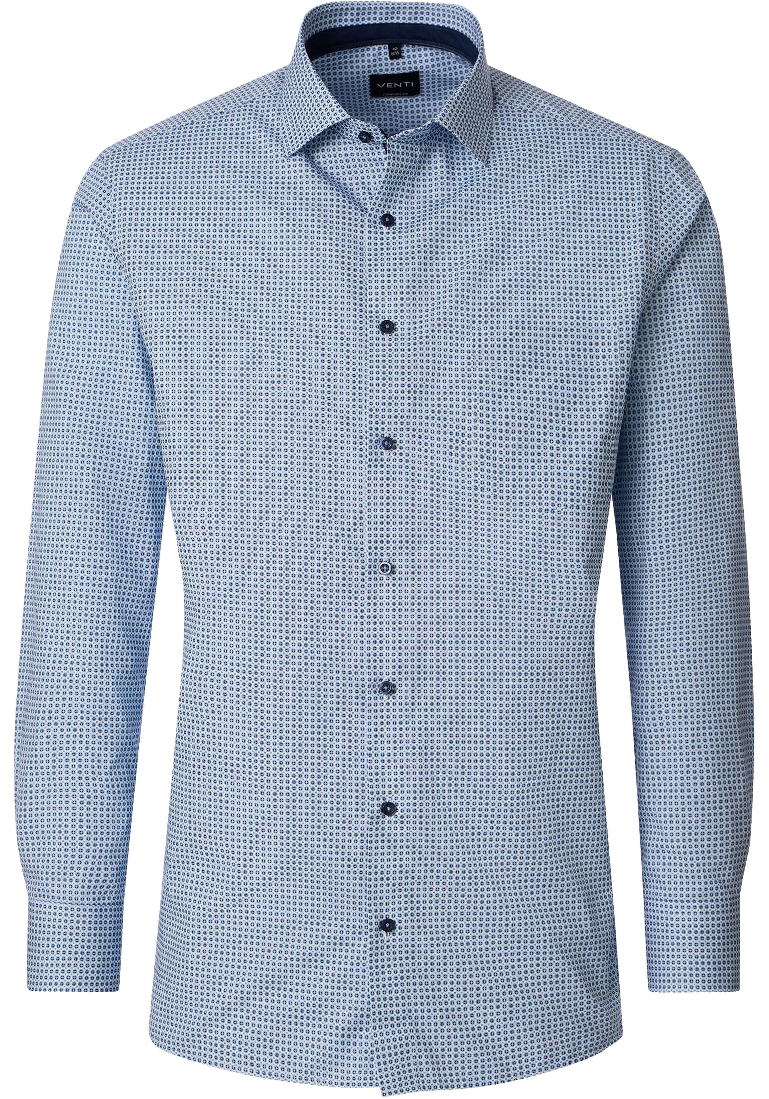 VENTI CASA MODA comfort fit overhemd, mouwlengte 72 cm, popeline, wit met licht- en donkerblauw dessin