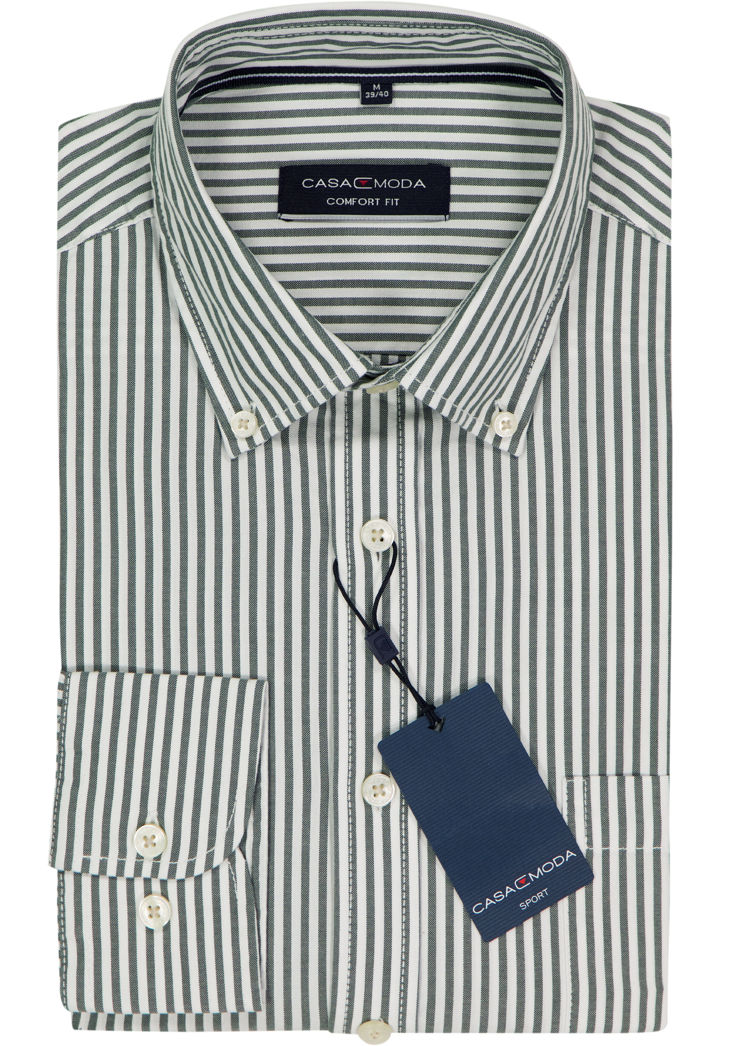 CASA MODA Sport comfort fit overhemd, Oxford, diep donkergroen met wit gestreept