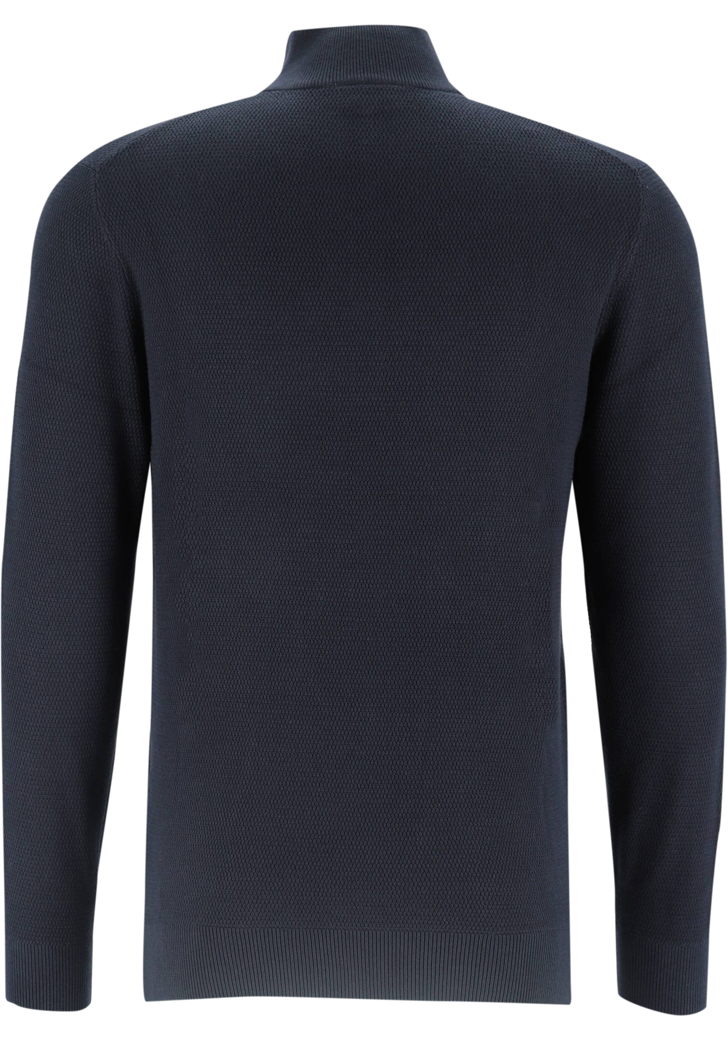 Profuomo heren trui katoen, slim fit trui met korte rits, donkerblauw
