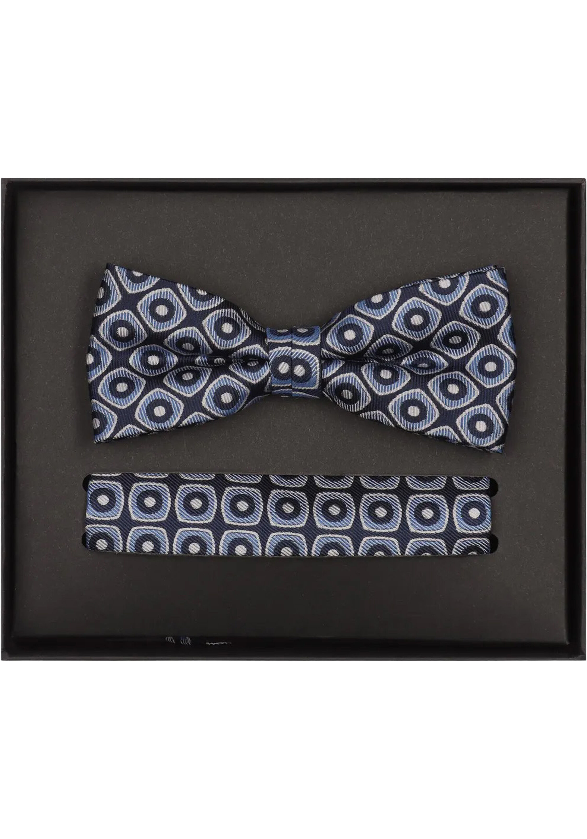 VENTI set met vlinderdas en pochet, donkerblauw, lichtblauw, wit dessin