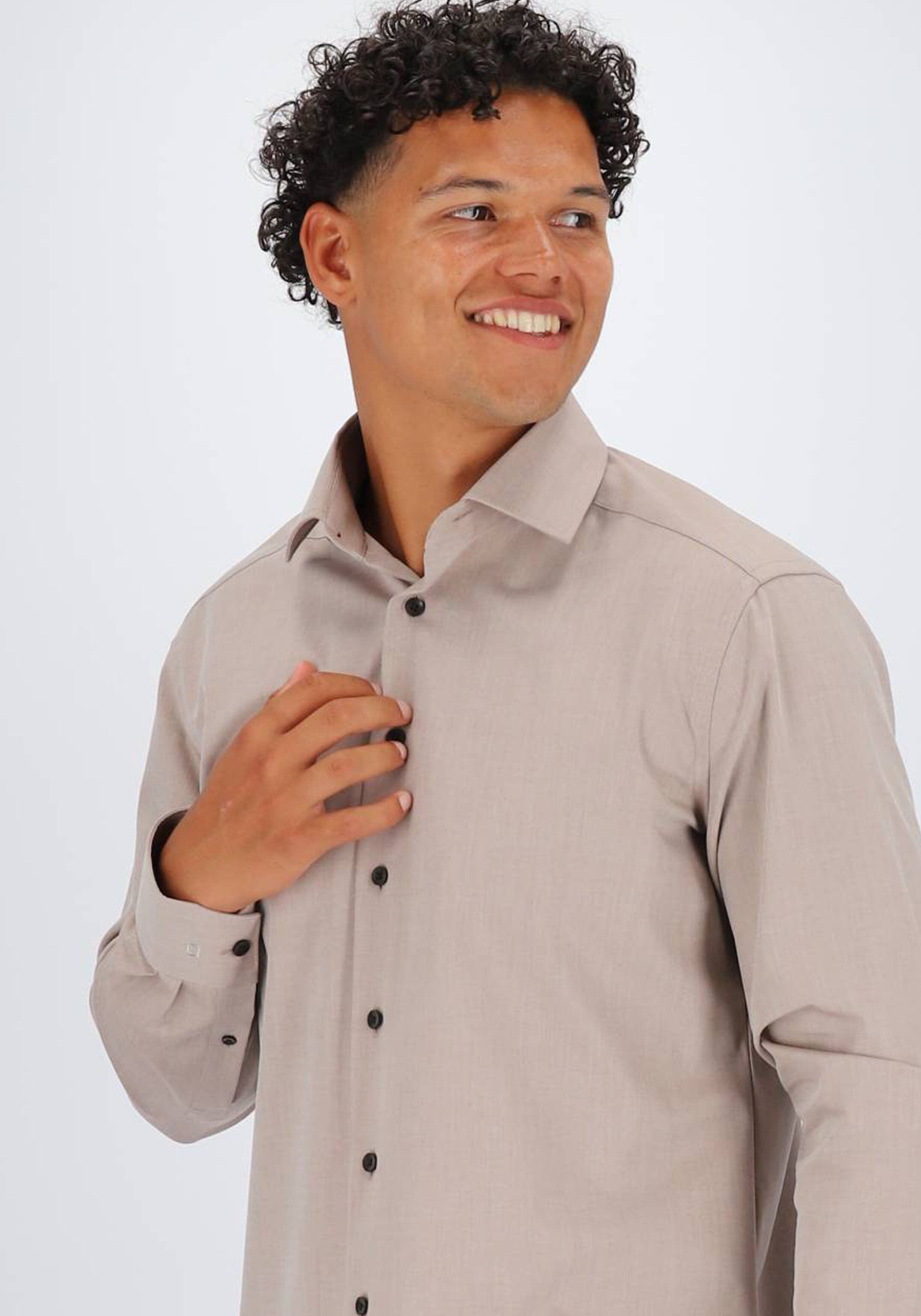 OLYMP 24/7 Luxor modern fit overhemd, twill, noga bruin