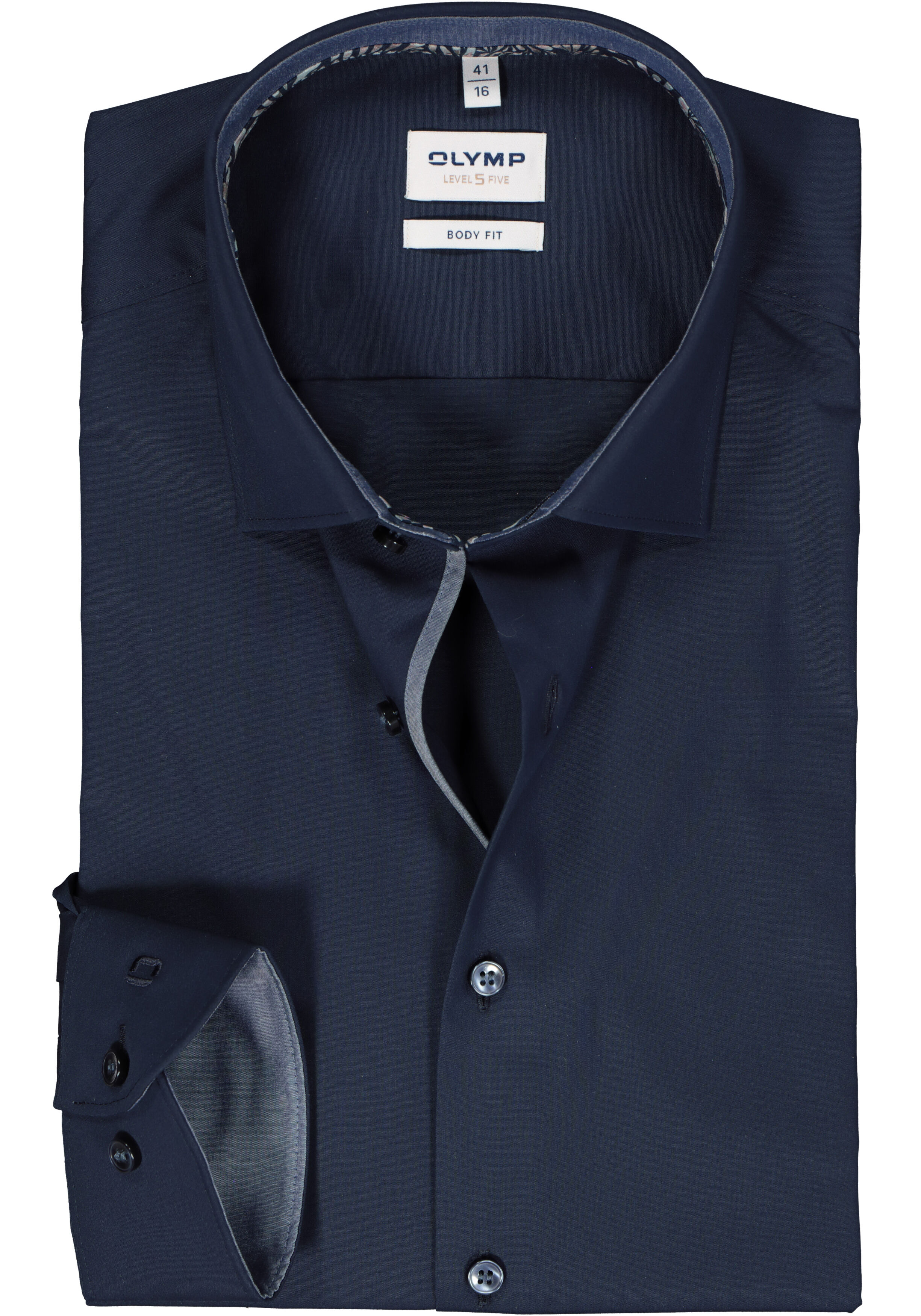 OLYMP Level 5 body fit overhemd, mouwlengte 7, popeline, donkerblauw
