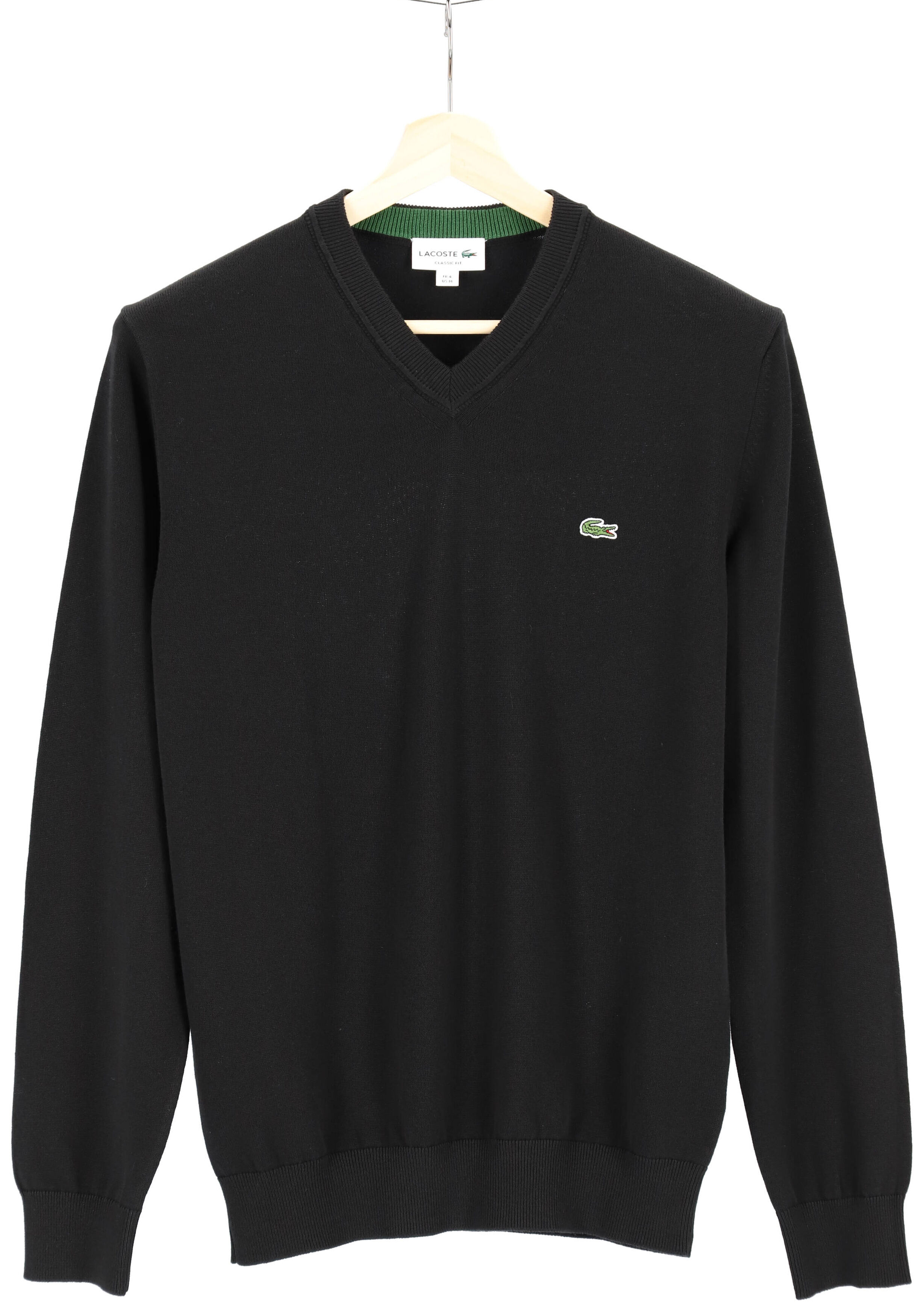 Lacoste trui katoen V-hals, gebreide heren trui, zwart