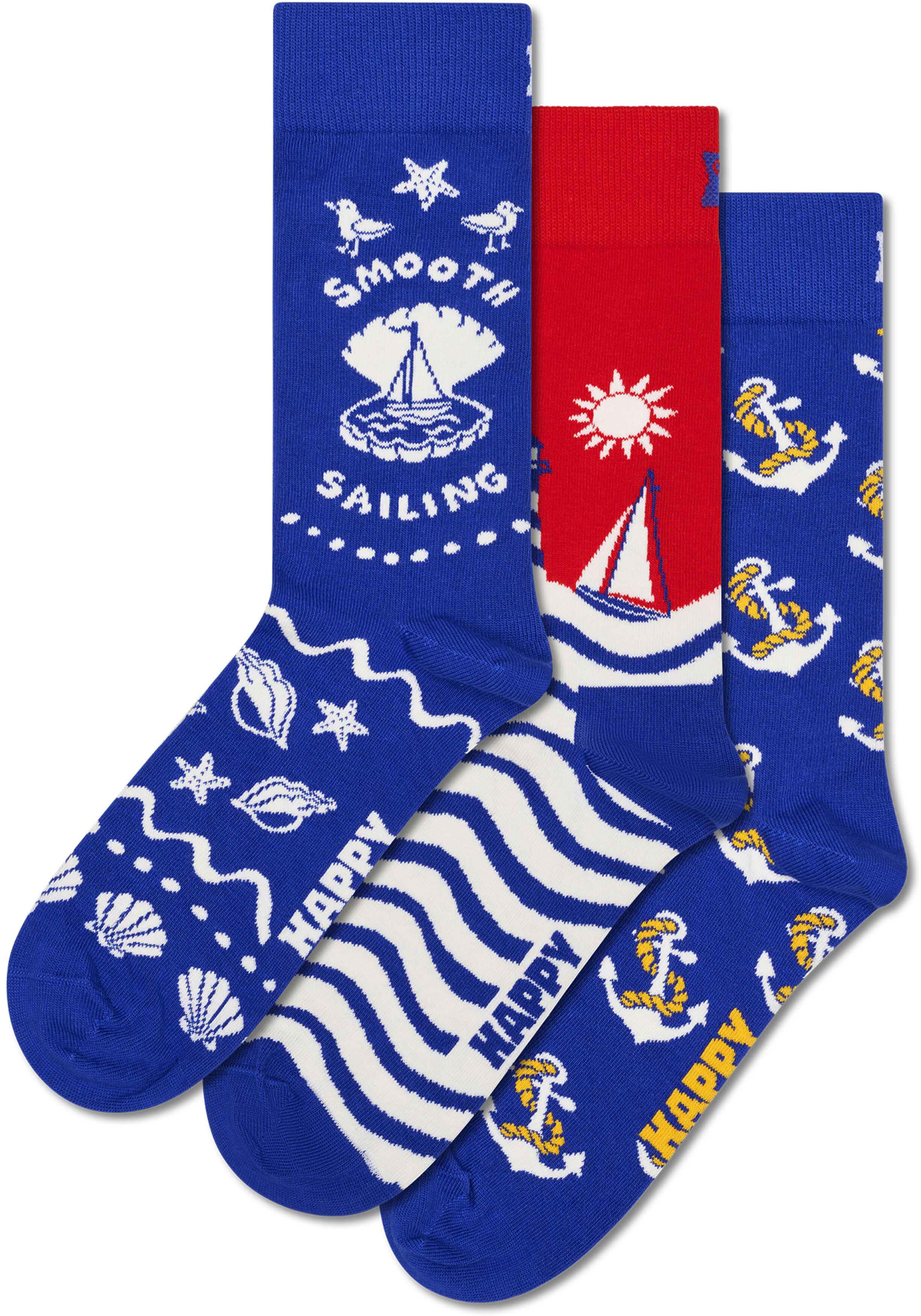 Happy Socks Smooth Sailing Socks Gift Set (3-pack), unisex sokken in cadeauverpakking, blauw