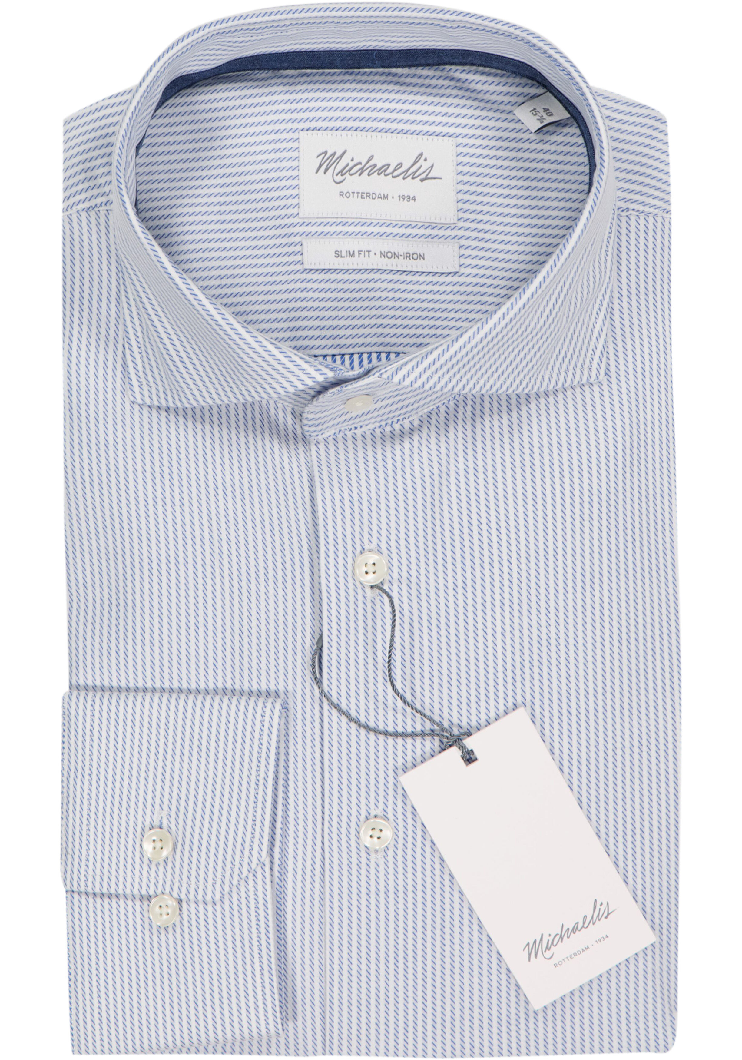 Michaelis slim fit heren overhemd, twill, lichtblauw gestreept