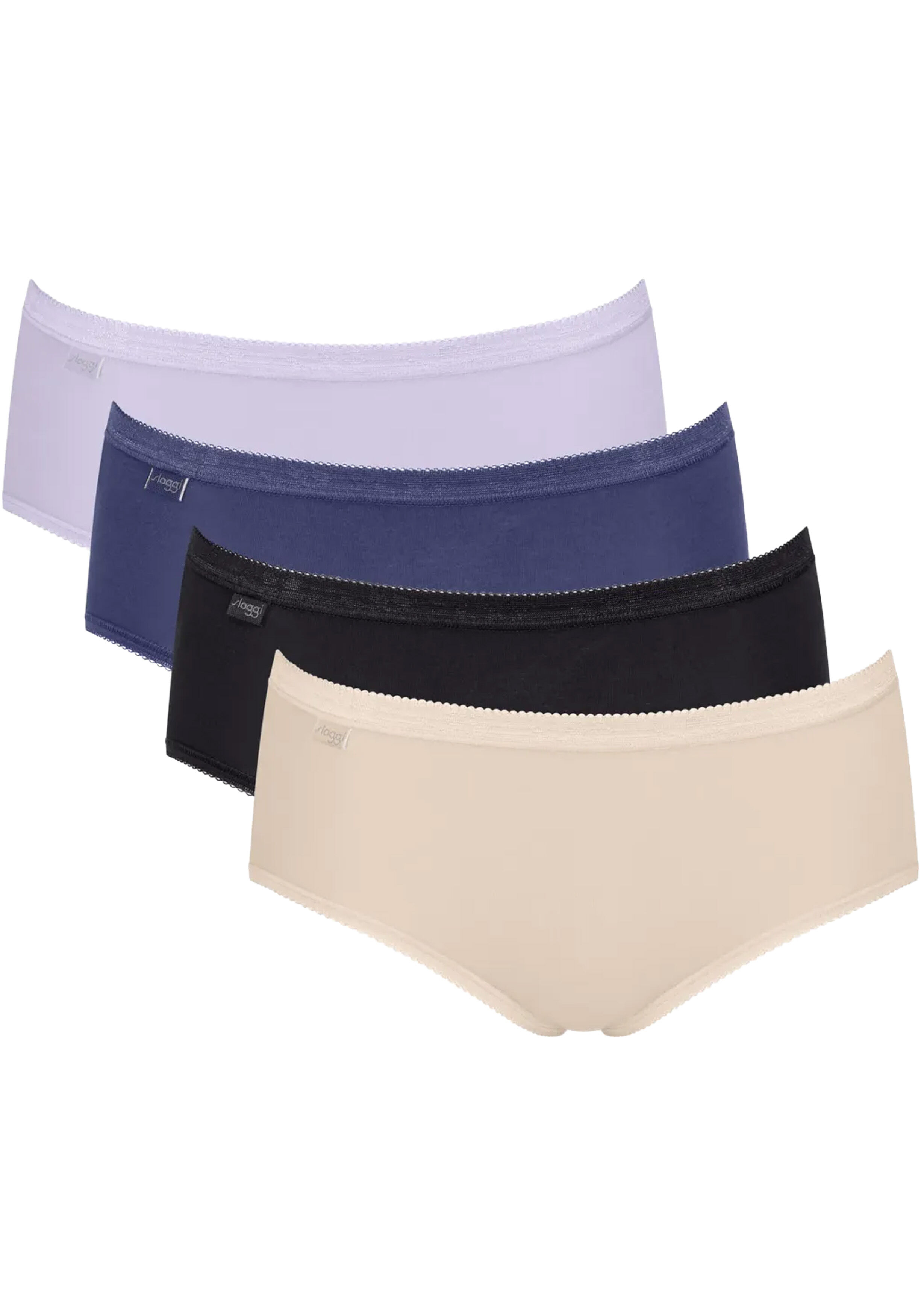 Sloggi Women Basic+ Midi (4-pack), dames slip, lila, paars, zwart en offwhite