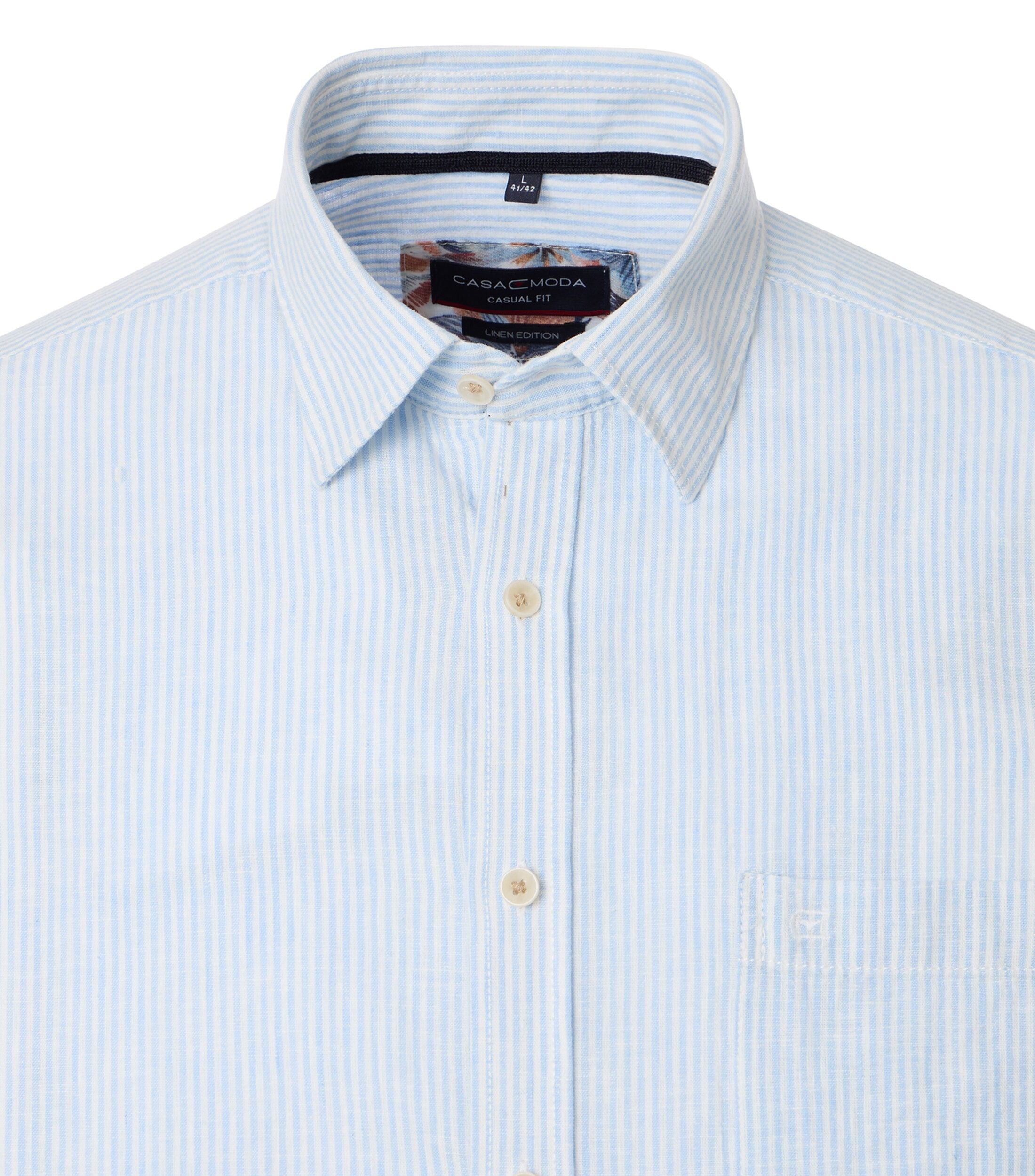 CASA MODA Sport casual fit overhemd, korte mouw, structuur, blauw en wit gestreept