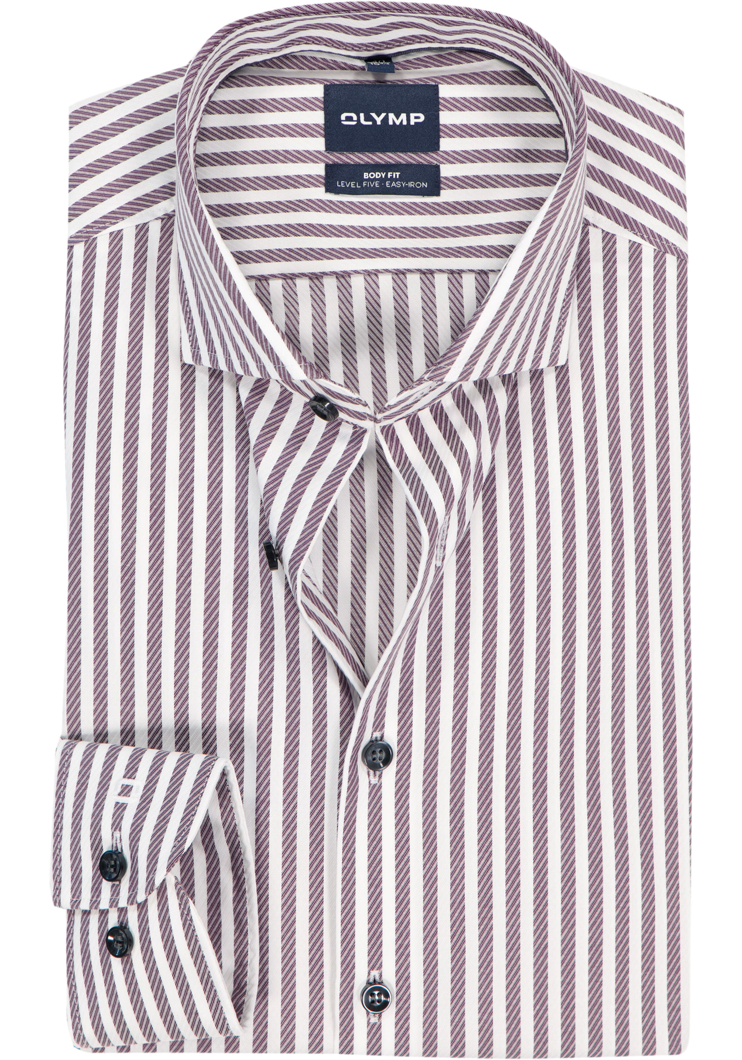 OLYMP Level 5 body fit overhemd, popeline, bordeaux rood met wit gestreept