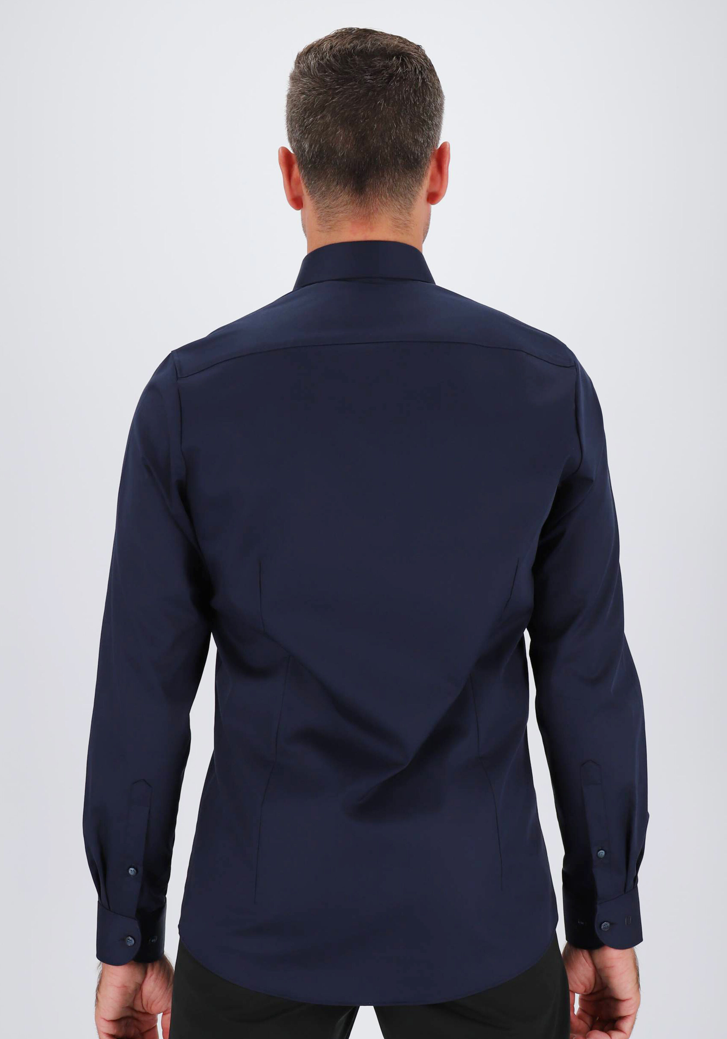 OLYMP Level 5 body fit overhemd, satijnbinding, donkerblauw