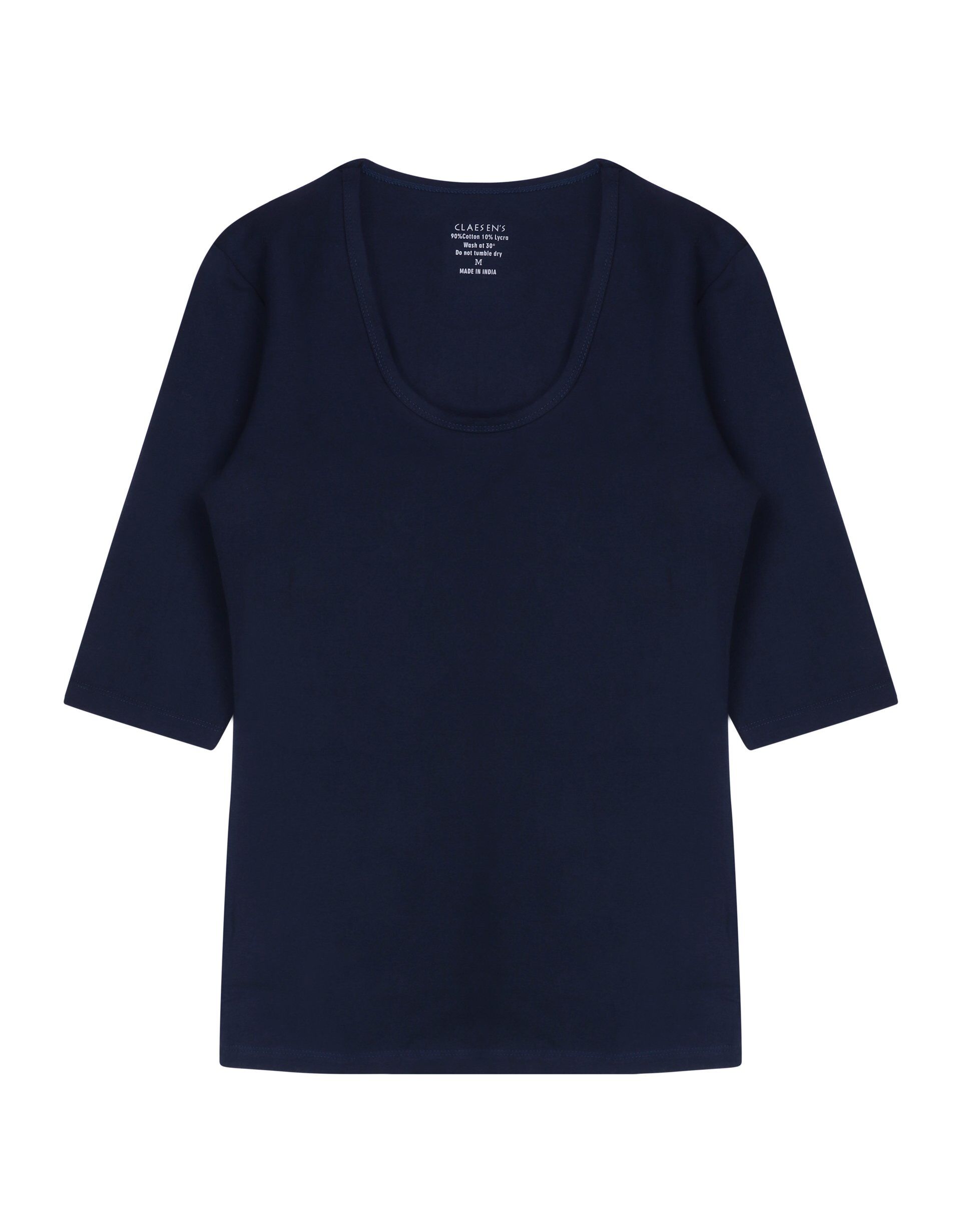 Claesen's dames Basics T-shirt (1-pack), 3/4 mouw O-hals T-shirt, blauw