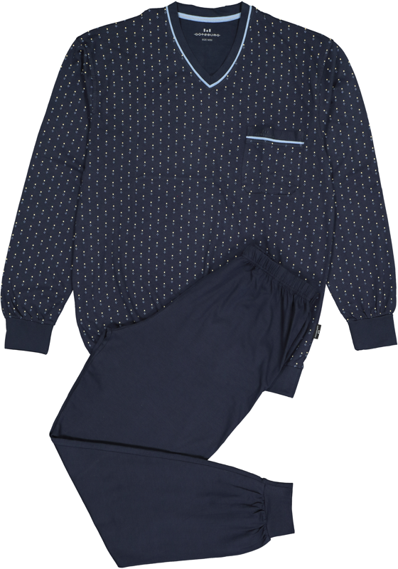Gotzburg heren pyjama, blauw met lichtblauw en wit dessin Gotzburg heren pyjama, blauw met lichtblauw en wit dessin