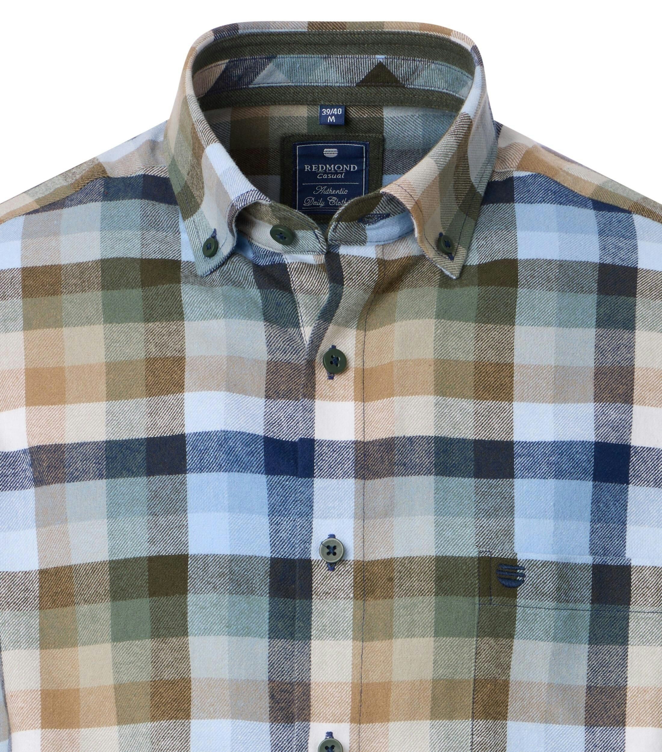 Redmond comfort fit overhemd, flanel, groen geruit