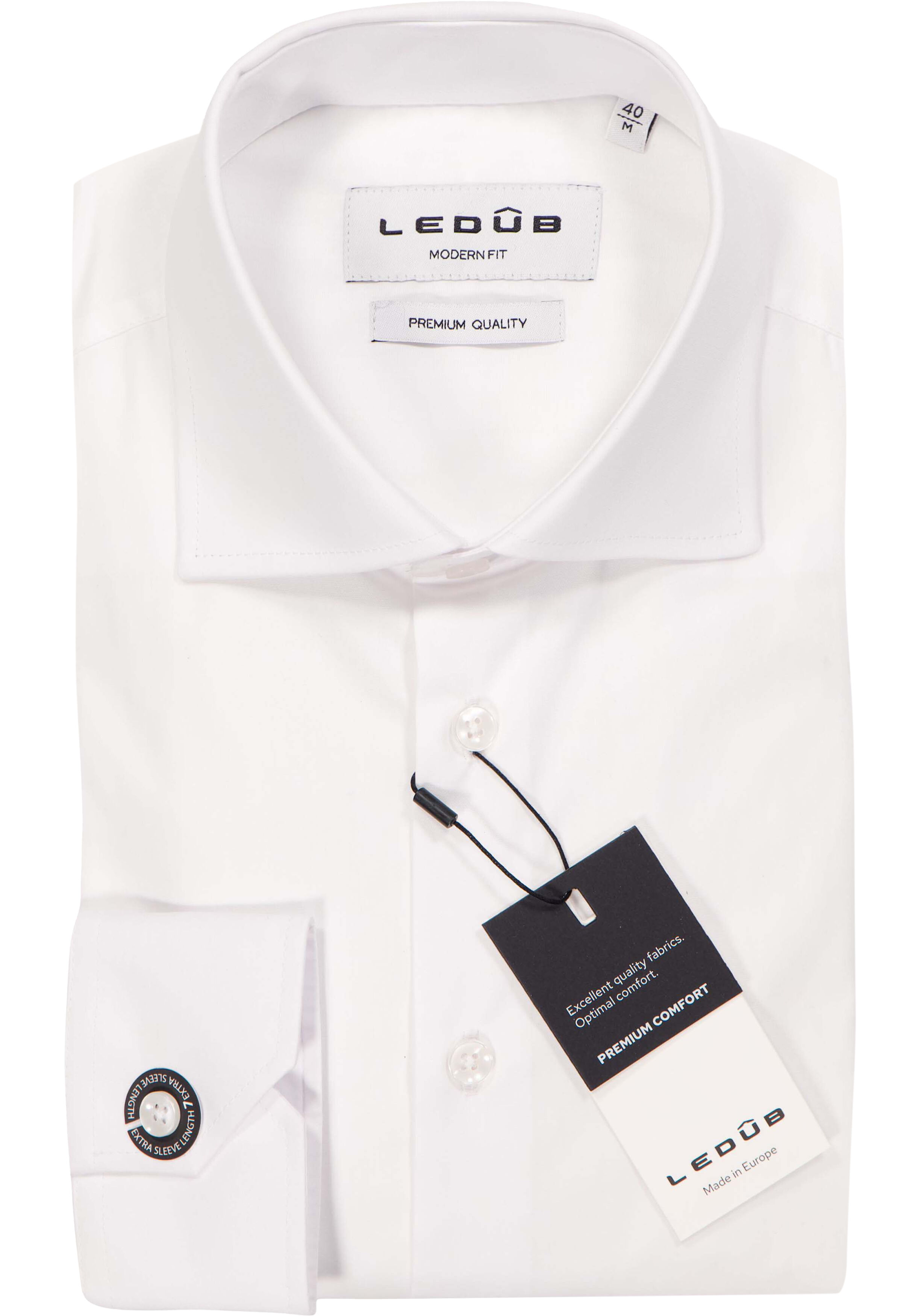 Ledub modern fit overhemd, mouwlengte 72 cm, popeline, wit