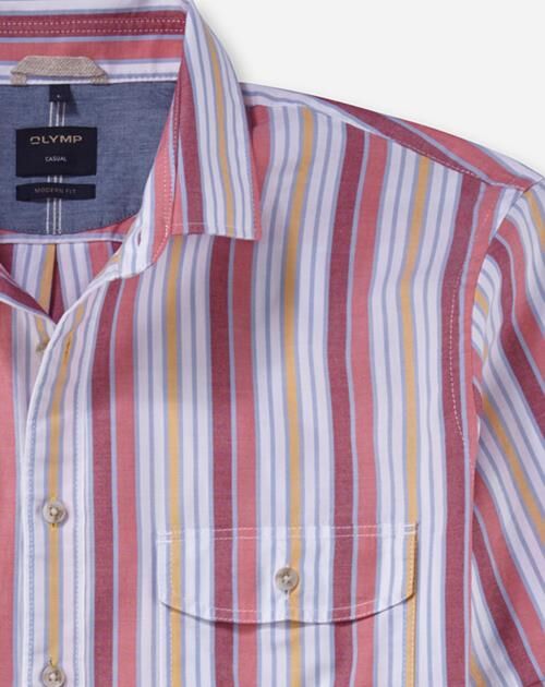 OLYMP Casual modern fit overhemd, korte mouw, structuur, rood gestreept