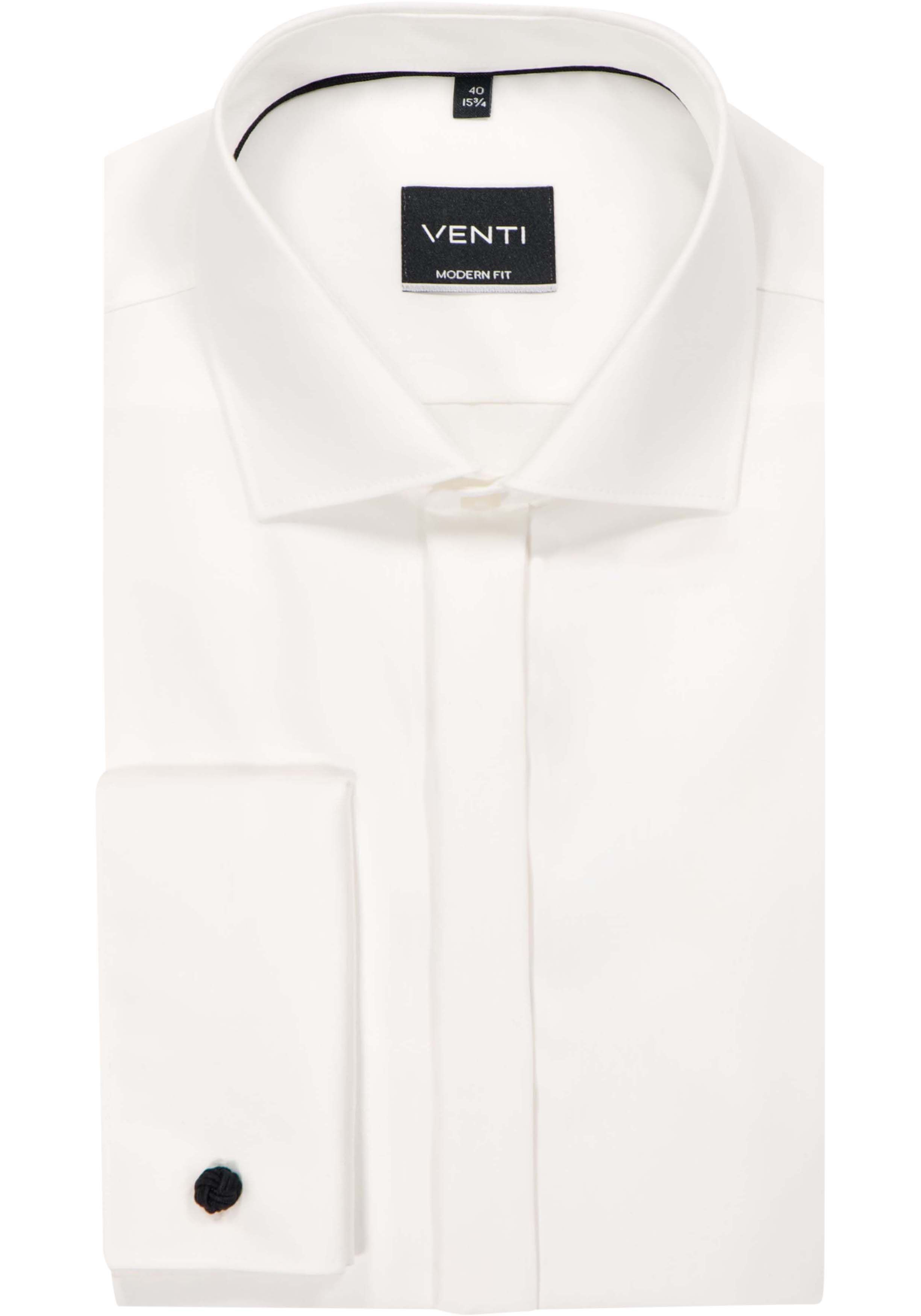 VENTI modern fit smoking overhemd, dubbele manchet en Kent kraag, popeline, beige