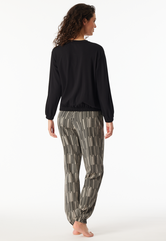 SCHIESSER dames Modern Nightwear Pyjama lang, dames pyjama set, zwart dessin