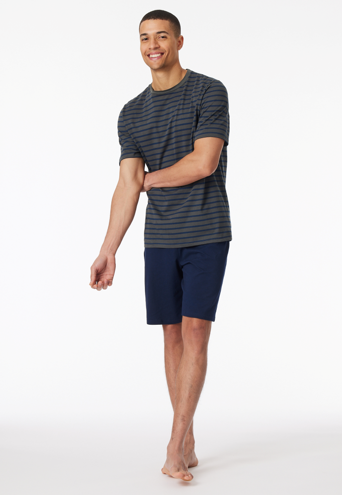 SCHIESSER Cotton Essentials Pyjama kort, heren shortama set, antraciet gestreept