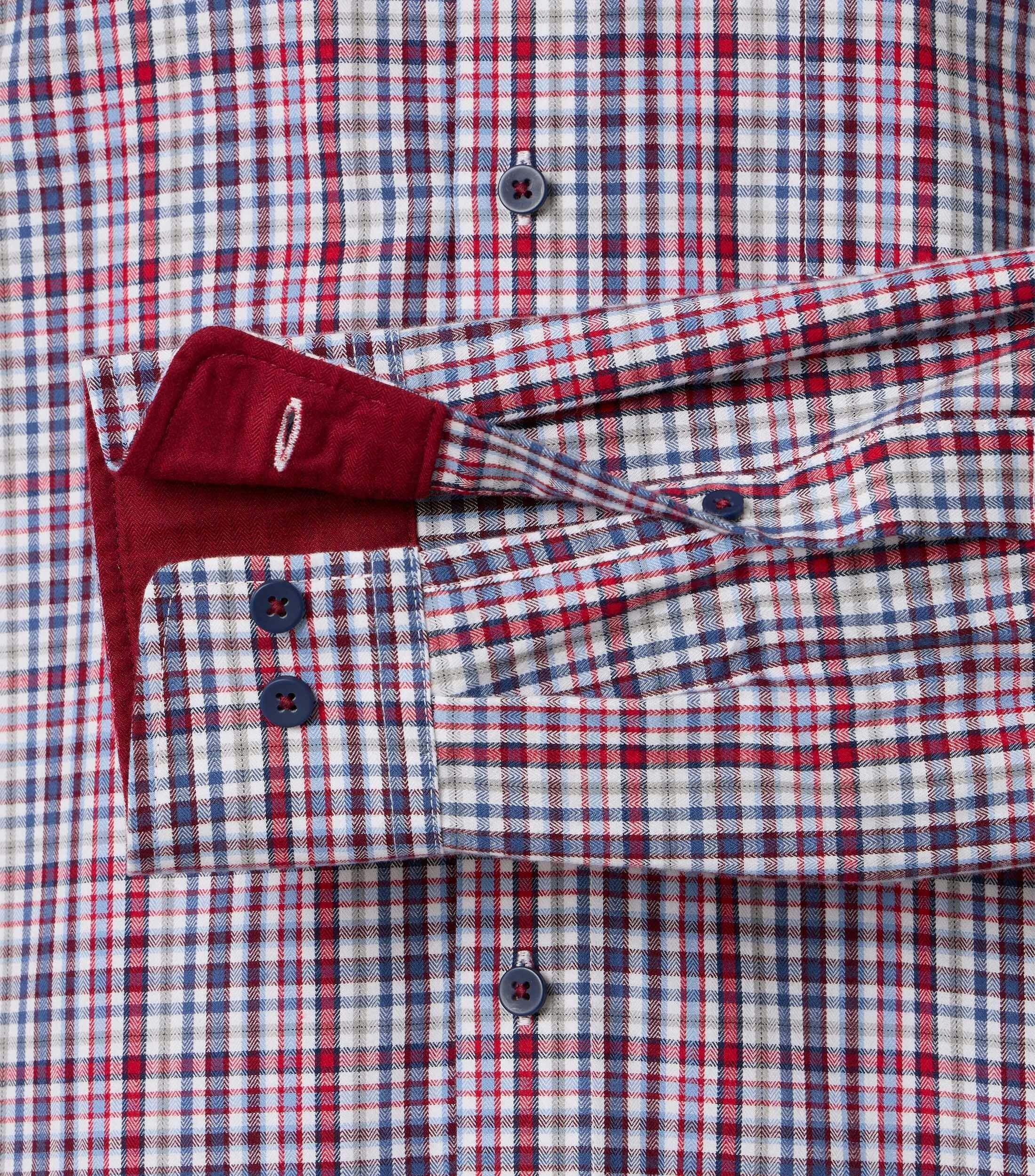 Redmond modern fit overhemd, twill, rood, wit, blauw, grijs geruit