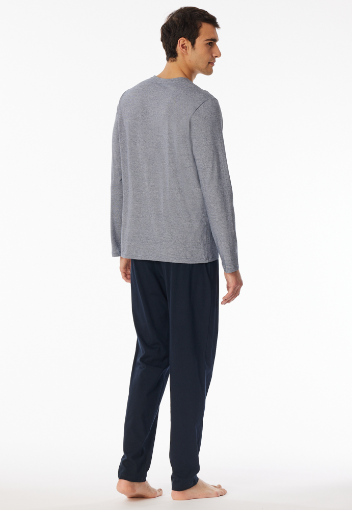 SCHIESSER Cotton Essentials Pyjama lang, heren pyjama set, nachtblauw gestreept