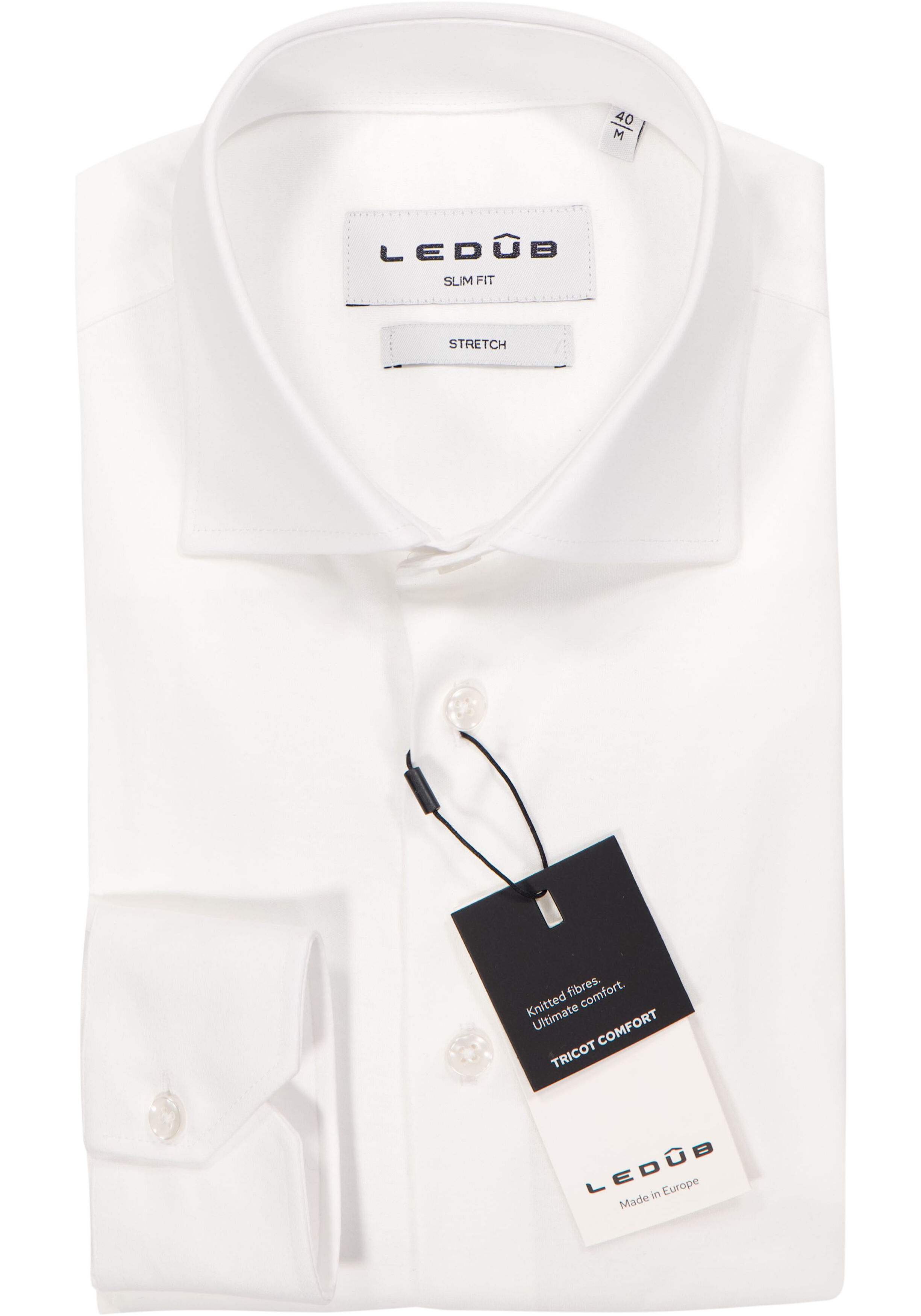 Ledub slim fit overhemd, jersey, wit