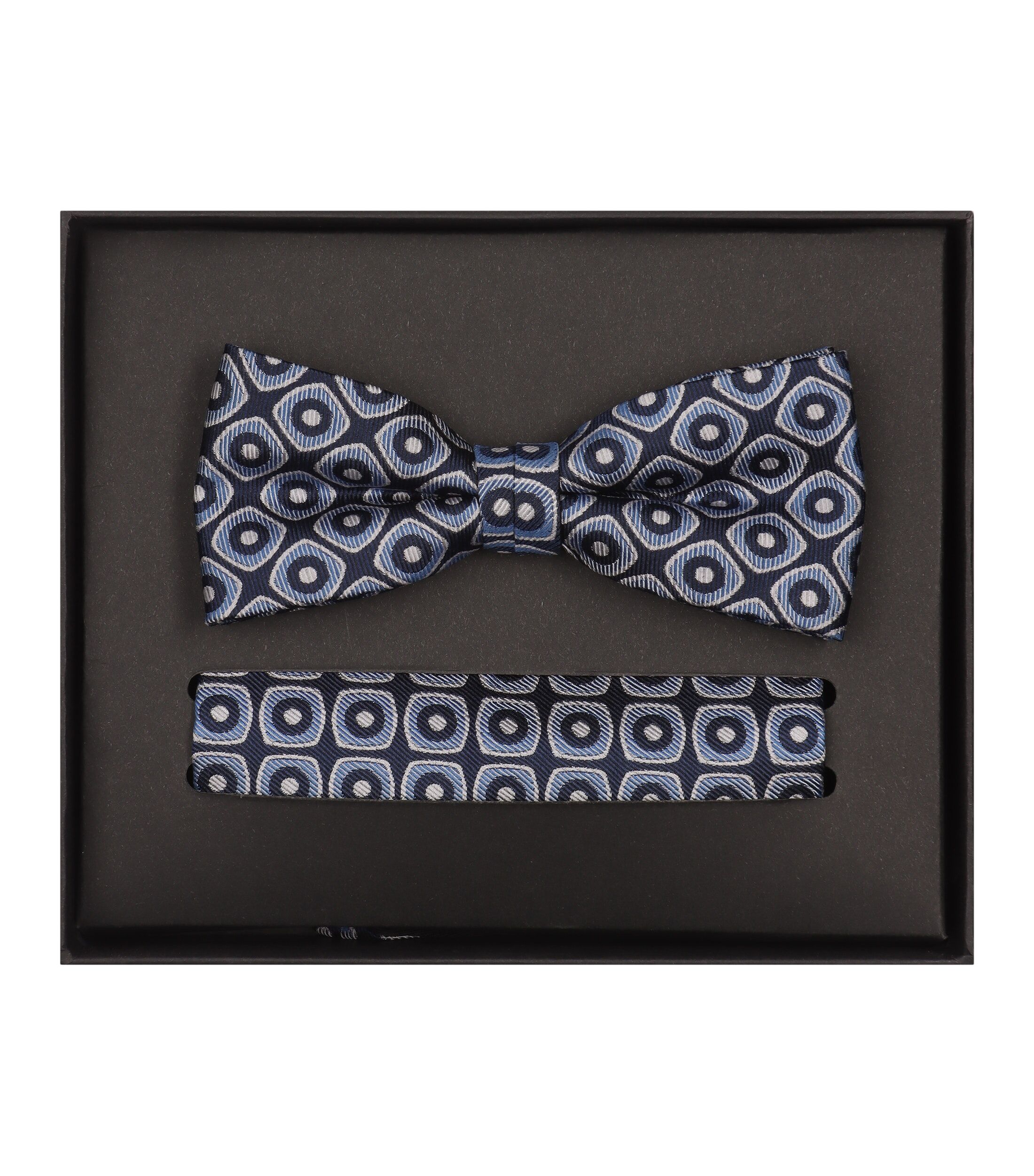 VENTI set met vlinderdas en pochet, donkerblauw, lichtblauw, wit dessin