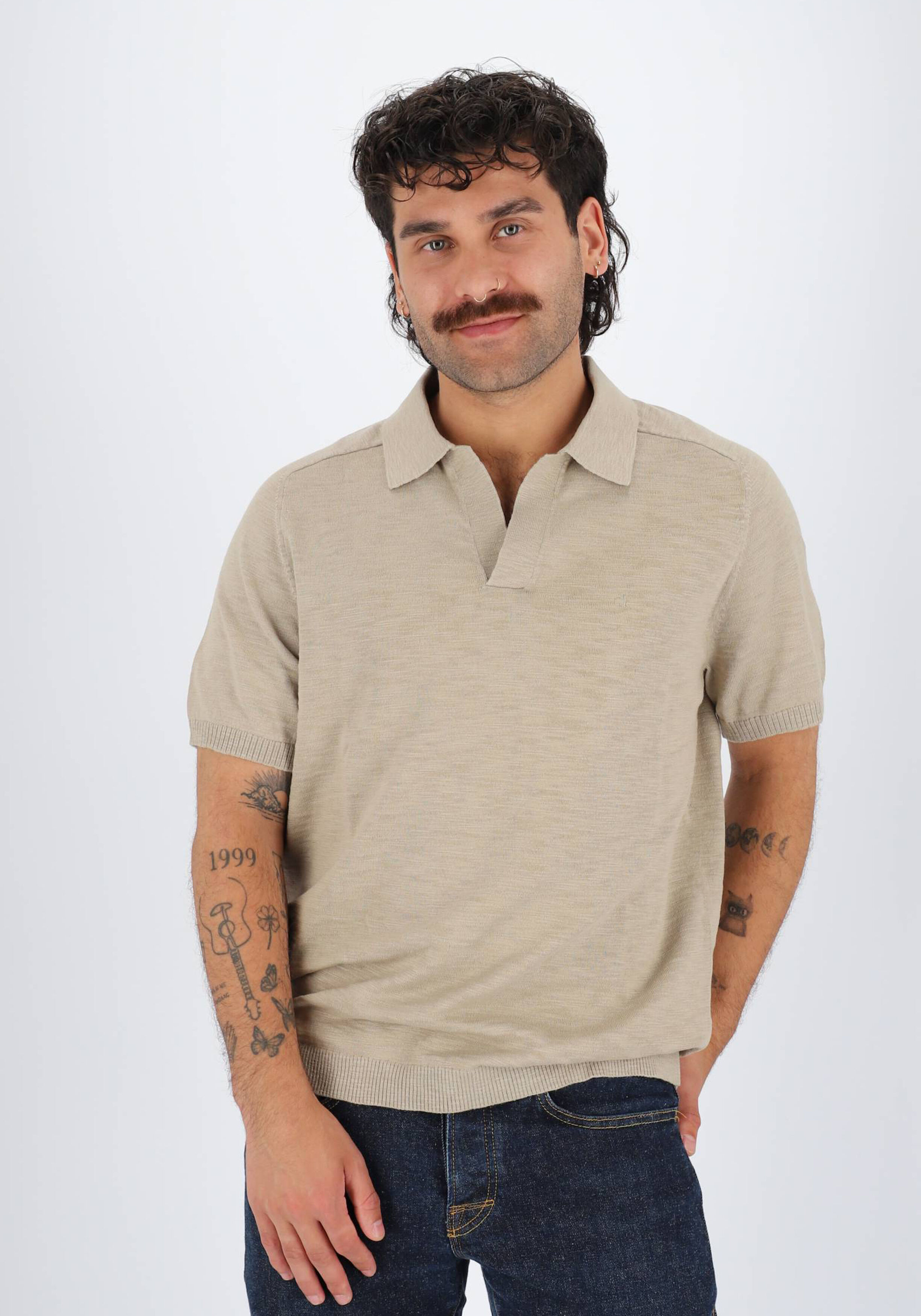 Calvin Klein Knitted Slub Texture Regular Polo, heren poloshirt, beige