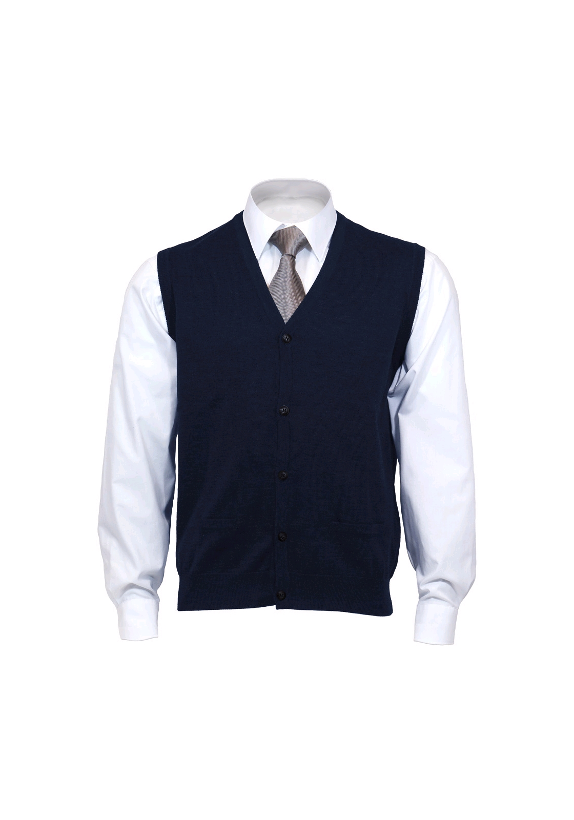Olymp_vest_blauw-01 OLYMP modern fit mouwloos vest wol, V-hals, marine blauw