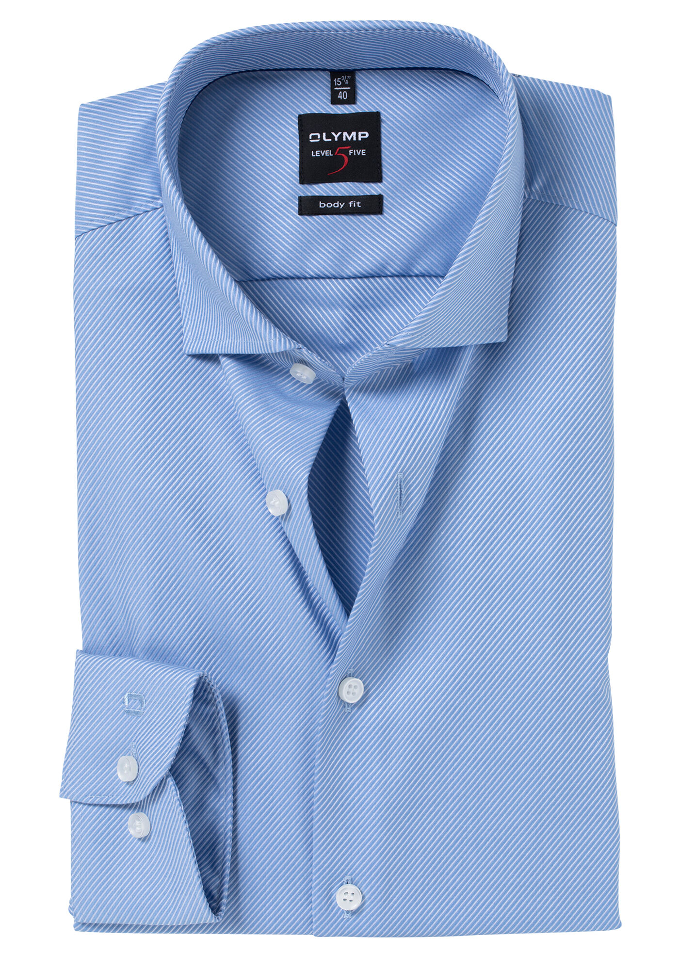 OLYMP Level 5 body fit overhemd, mouwlengte 7, lichtblauw diamant twill