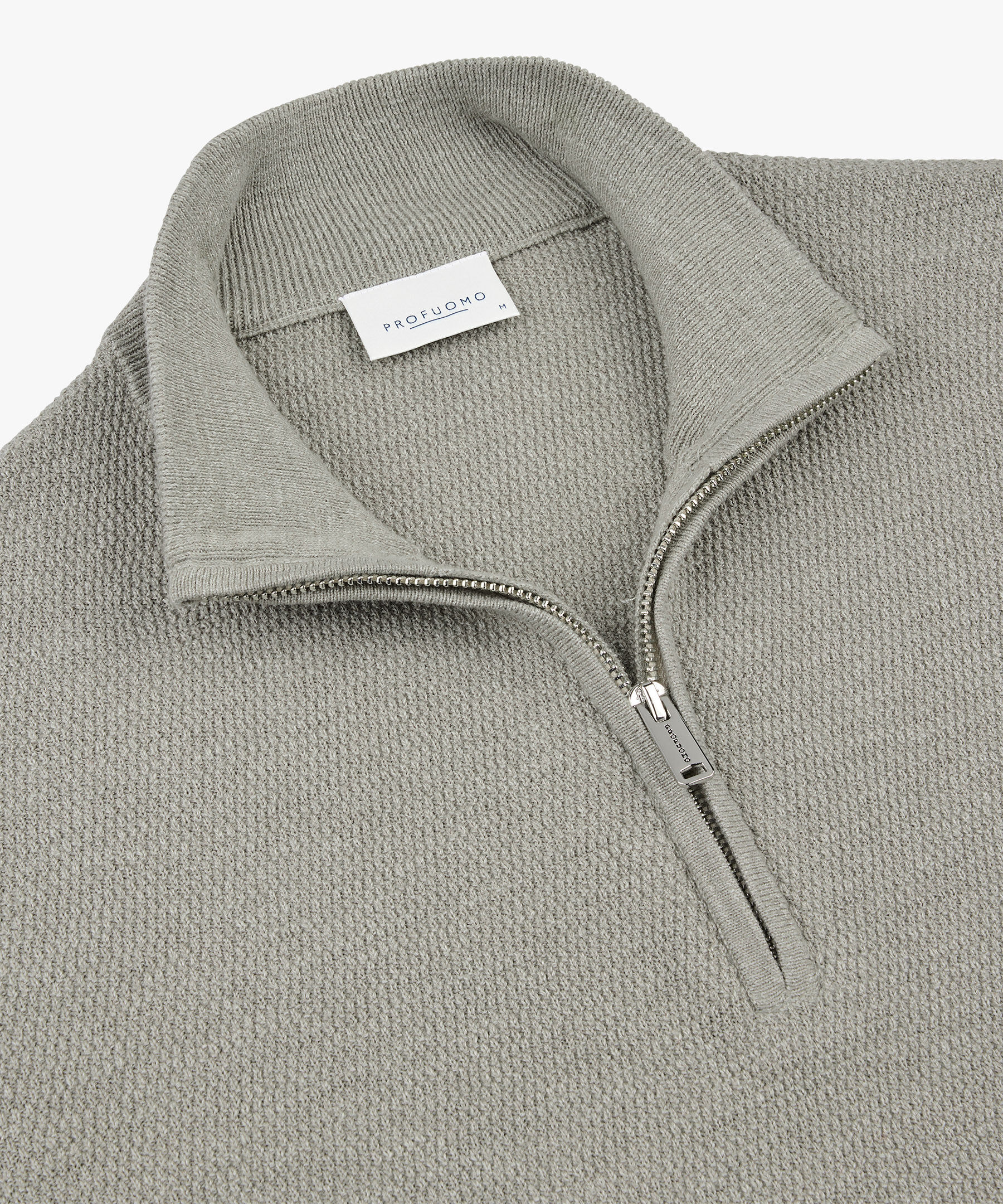 Profuomo heren trui katoen, slim fit trui met korte rits, grijs