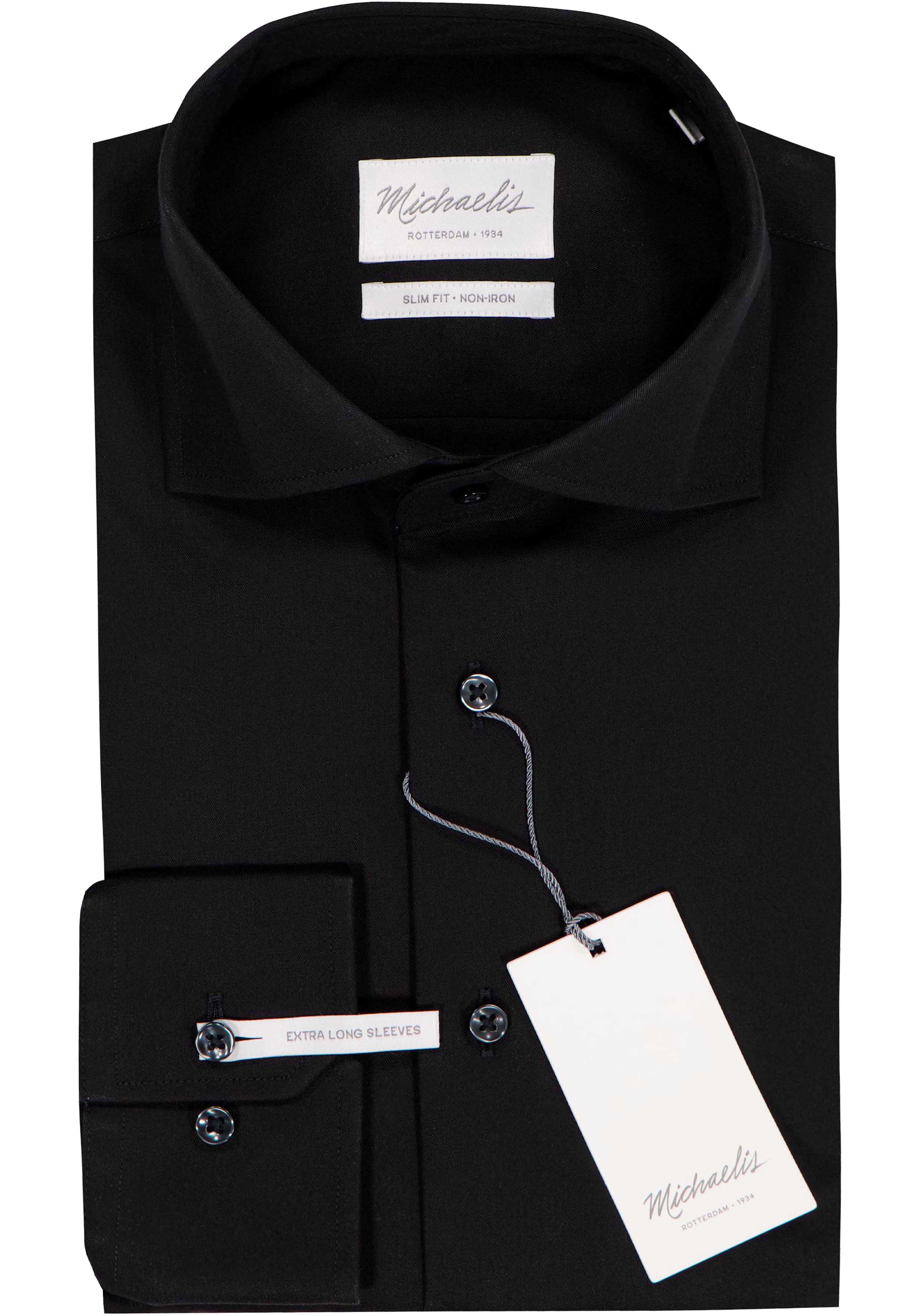 Michaelis slim fit overhemd, mouwlengte 7, twill, zwart
