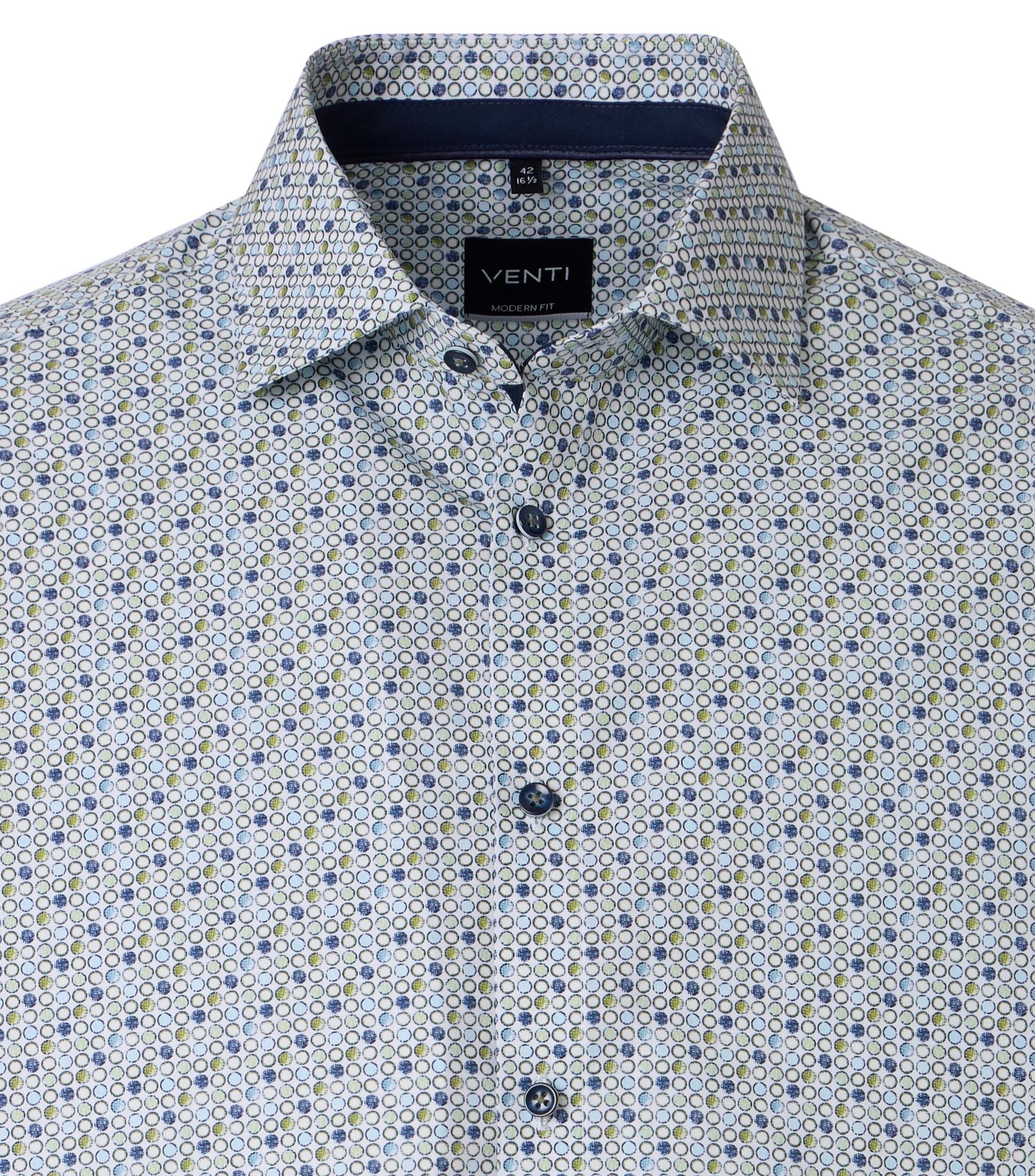 VENTI modern fit overhemd, popeline, wit, blauw, groen dessin