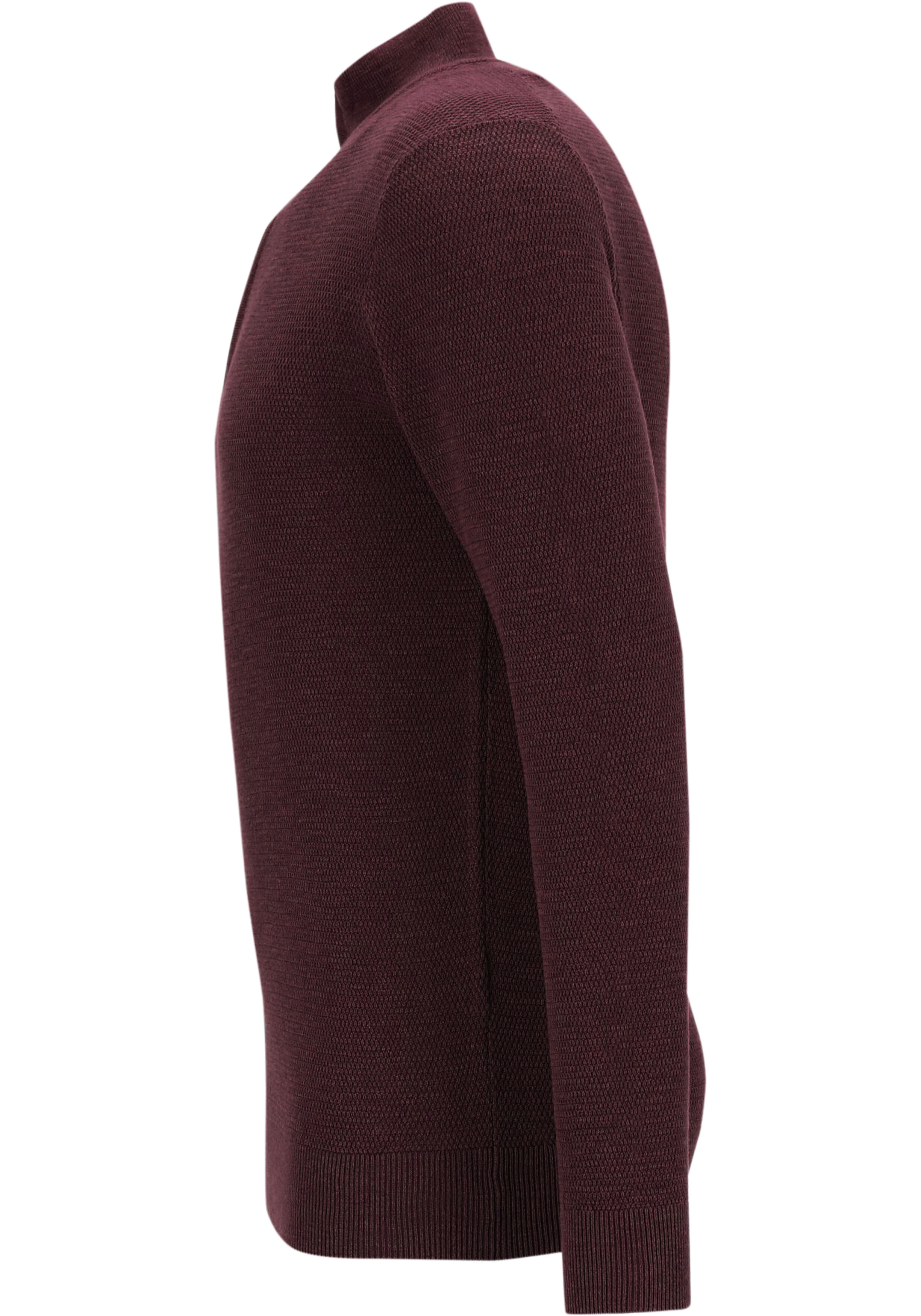 Profuomo heren trui katoen, slim fit trui met korte rits, donkerrood