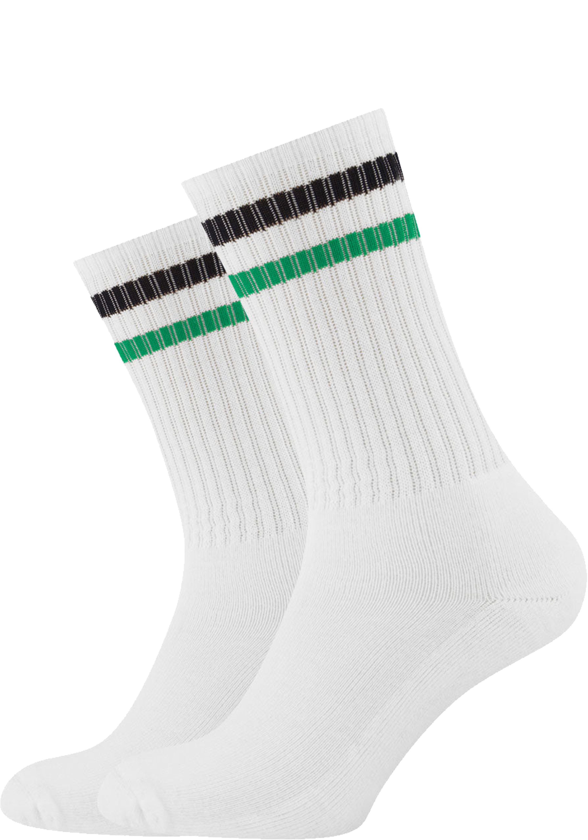 Bamboo Basics Senna outdoor socks (2-pack), unisex sokken met badstof binnenzool, wit met zwart en groen gestreept