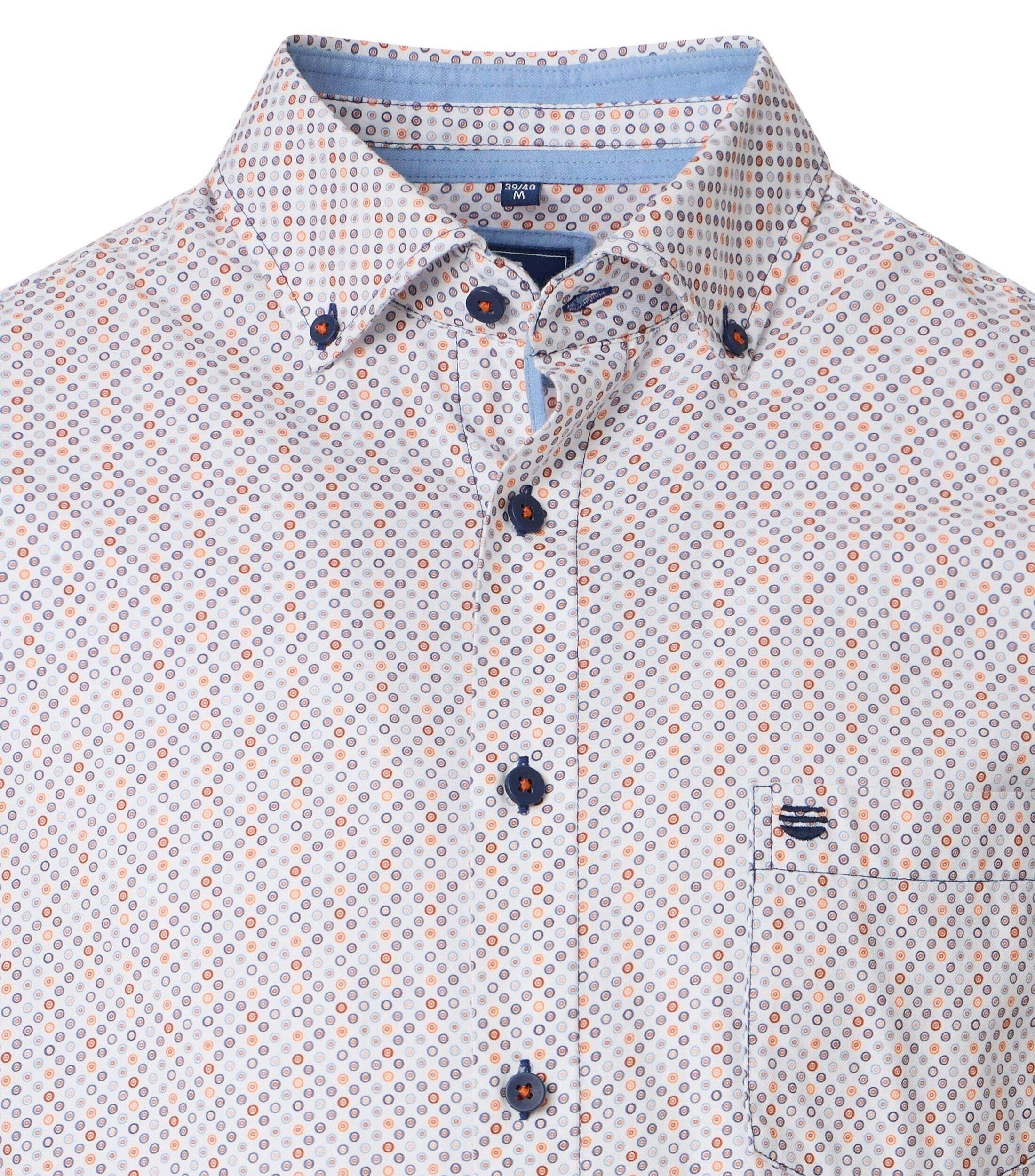 Redmond comfort fit overhemd, popeline, wit met blauw en oranje dessin