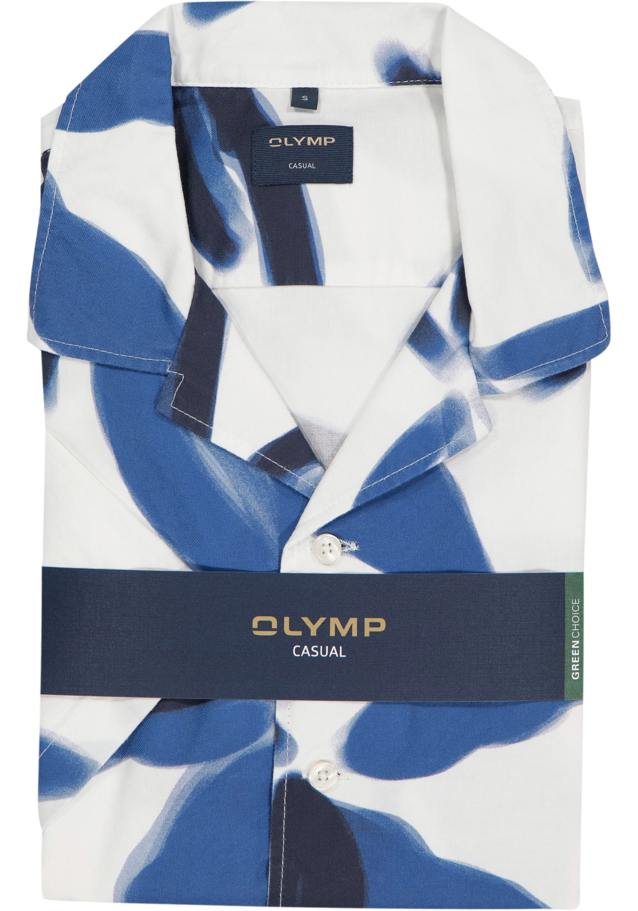 OLYMP Casual regular fit overhemd, korte mouw, popeline, offwhite met blauw dessin