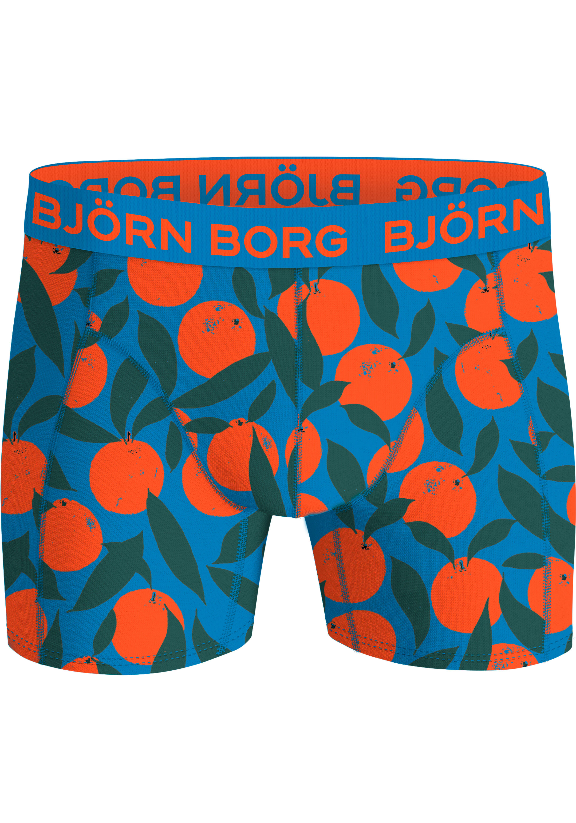 Bjorn Borg Cotton Stretch boxers, heren boxers normale lengte (3-pack), donkerblauw, sinaasappelprint en kobaltblauw