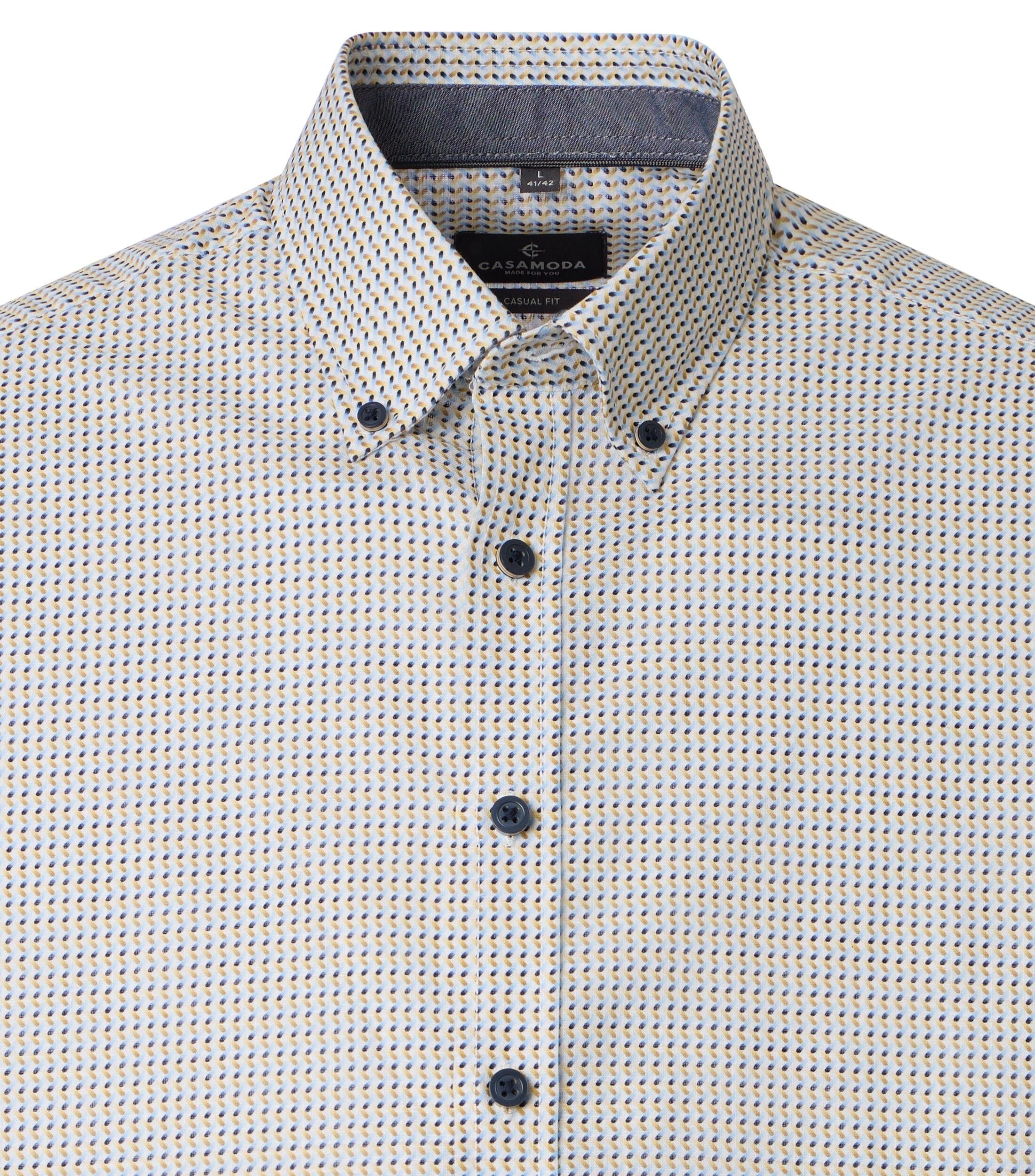 CASA MODA Sport casual fit overhemd, chambray, wit met geel en blauw dessin