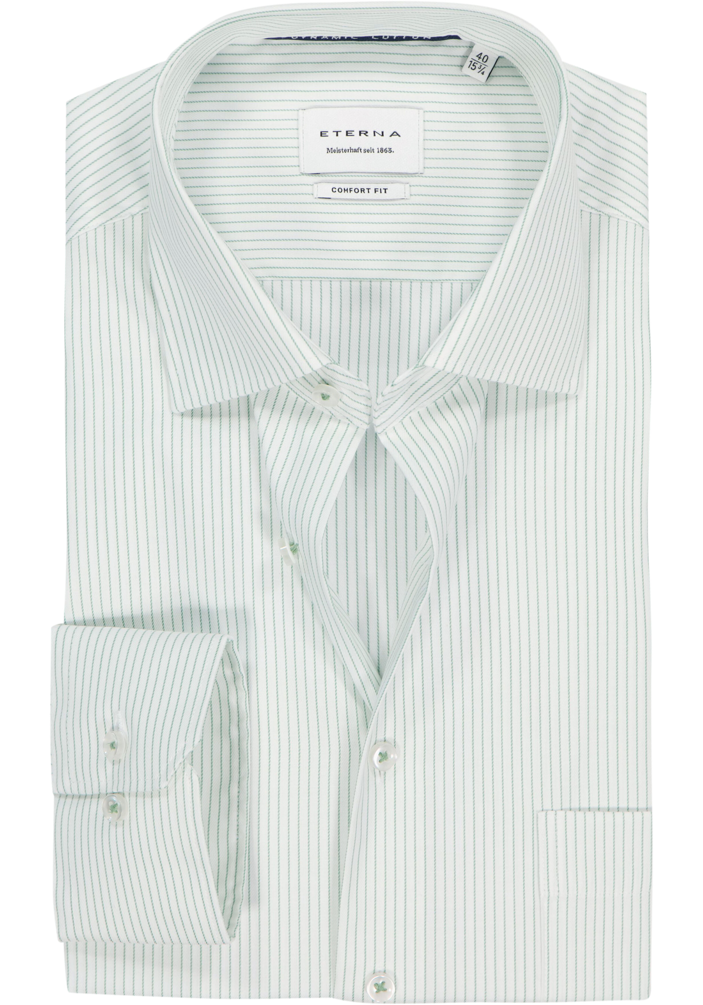 ETERNA comfort fit overhemd, twill, wit met groen gestreept