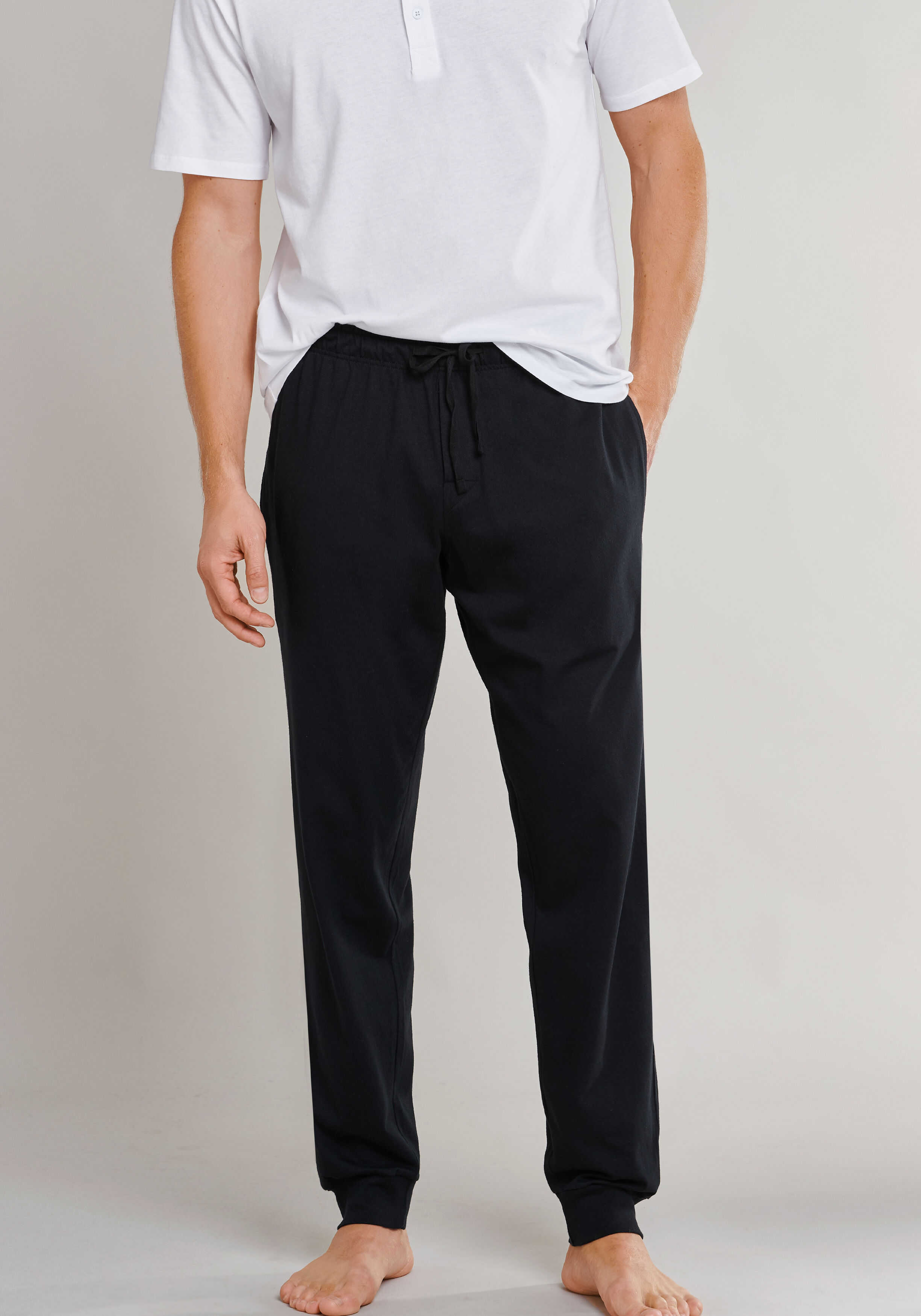 SCHIESSER Mix+Relax lounge broek, lange pijpen met boord, dun, zwart