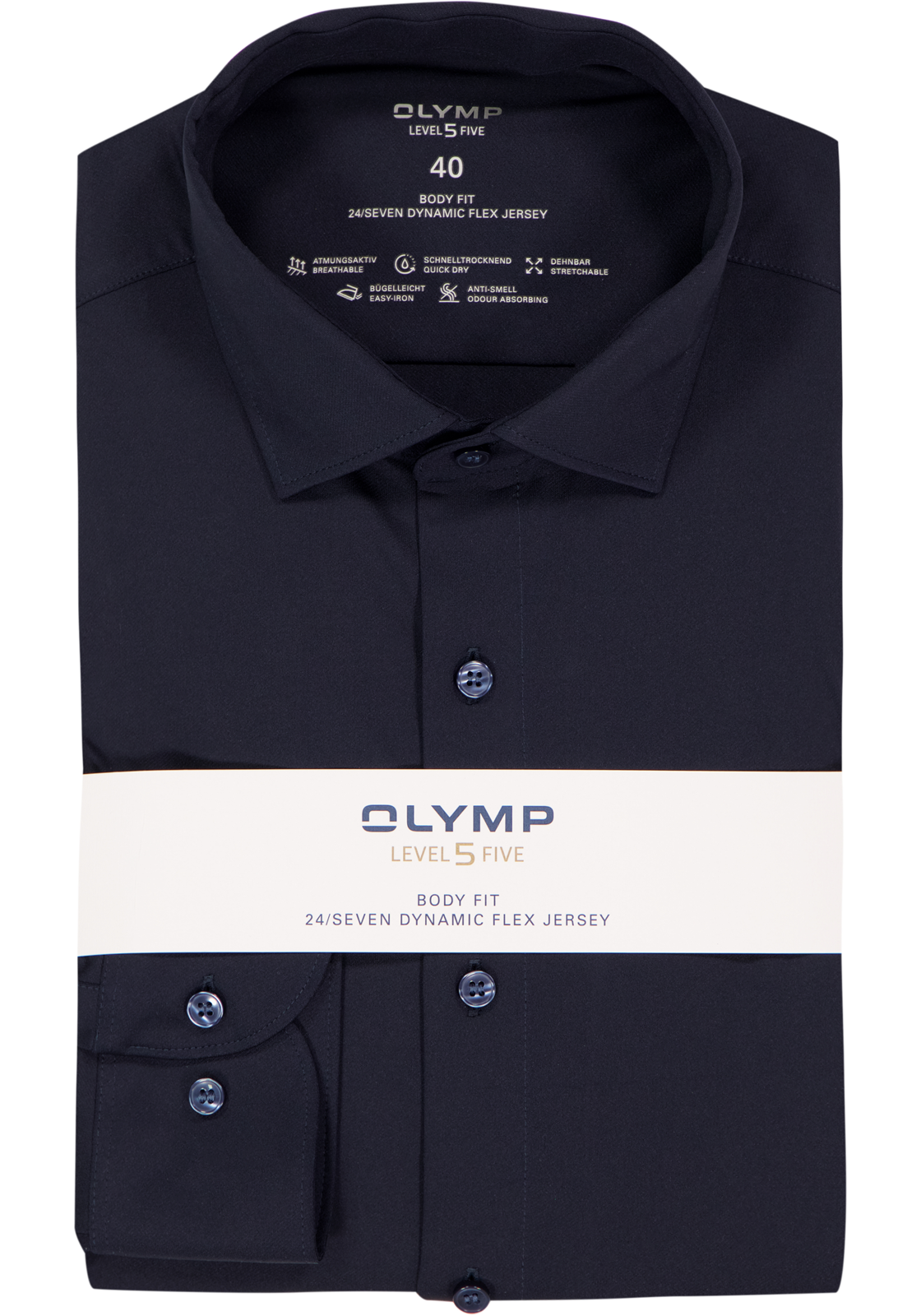 OLYMP 24/7 Level 5 body fit overhemd, tricot, marine blauw OLYMP 24/7 Level 5 body fit overhemd, tricot, marine blauw