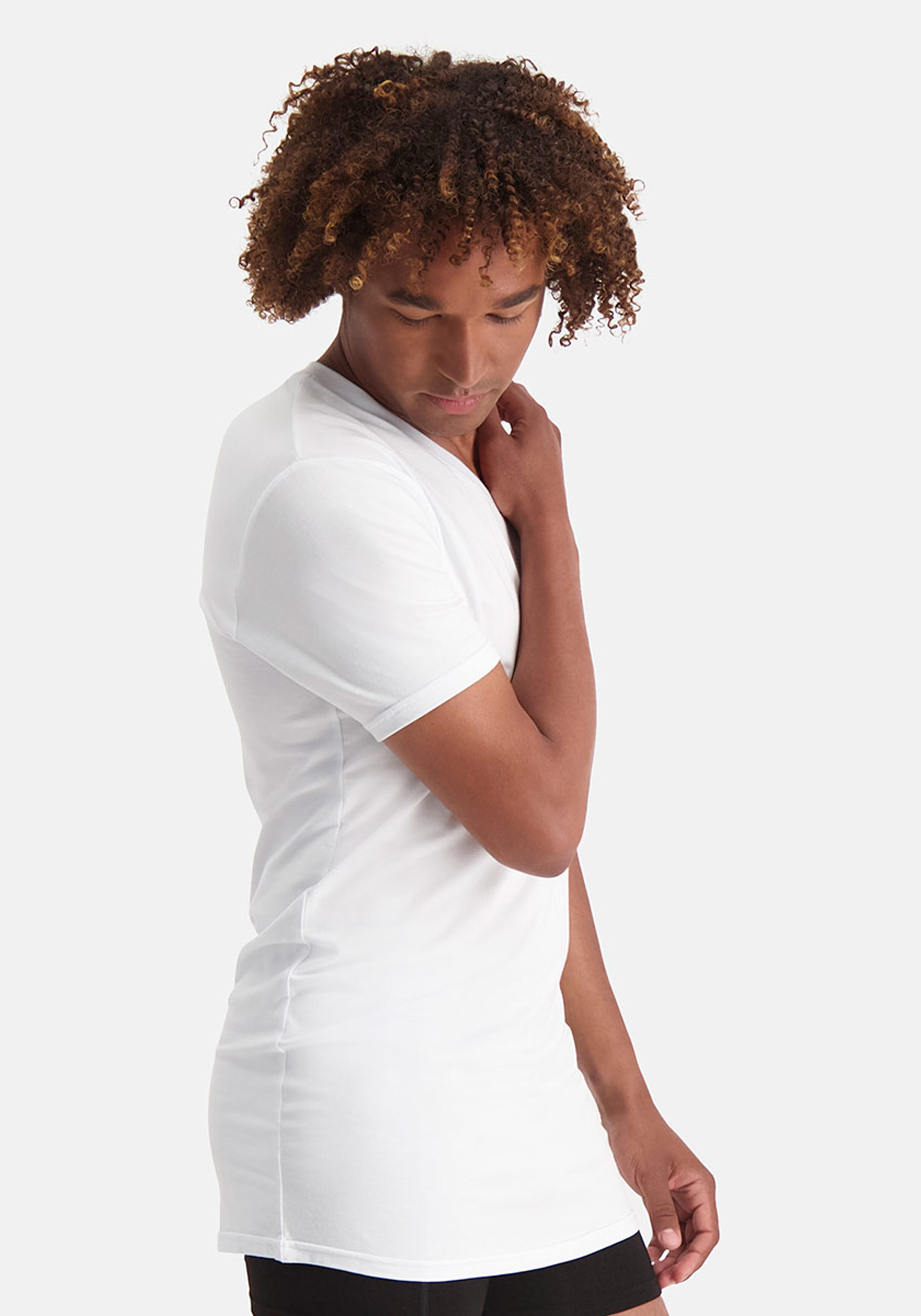 Bamboo Basics Velo V-neck T-shirt (2-pack), heren T-shirt V-hals extra lang, wit