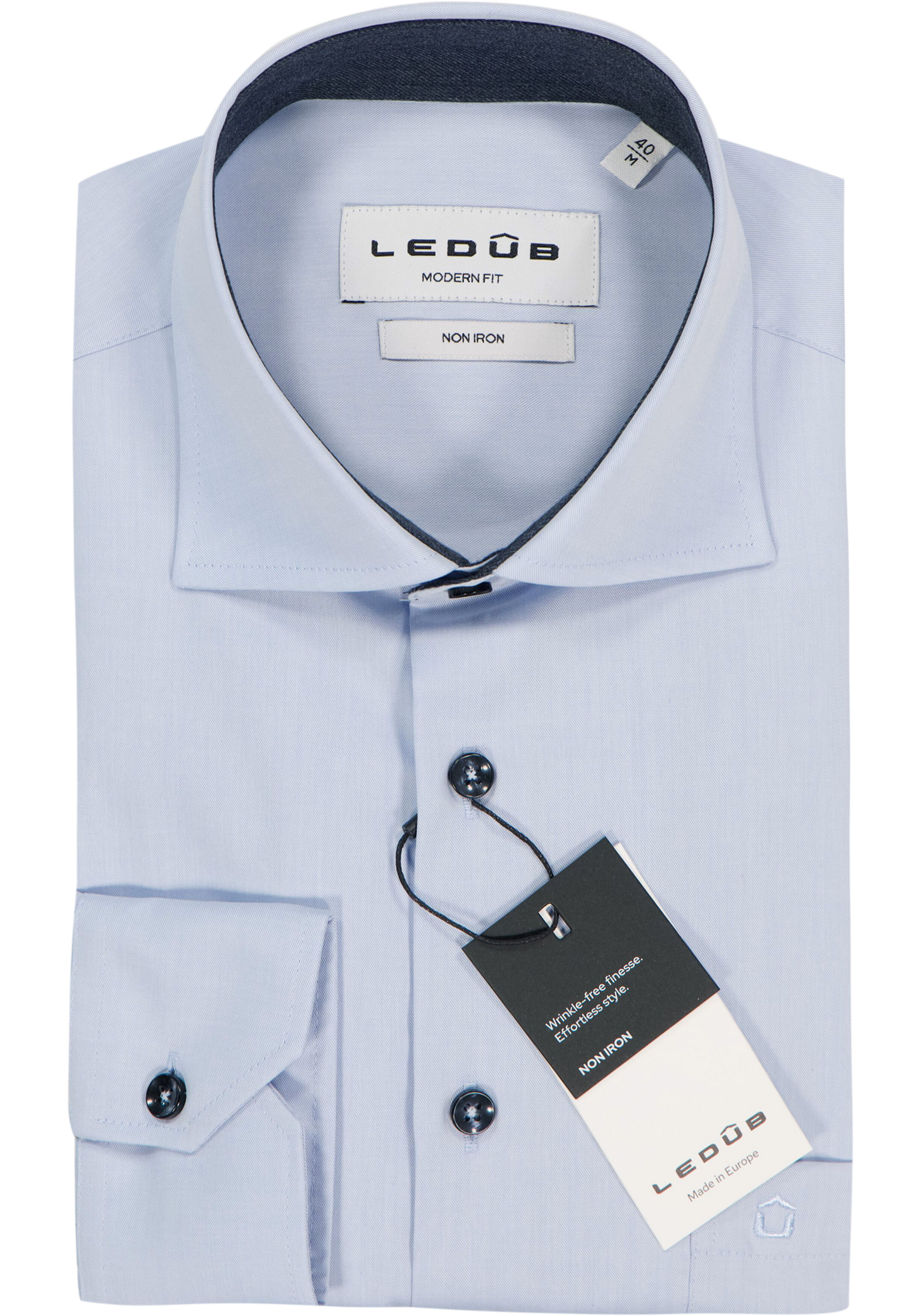 Ledub modern fit overhemd, twill, lichtblauw
