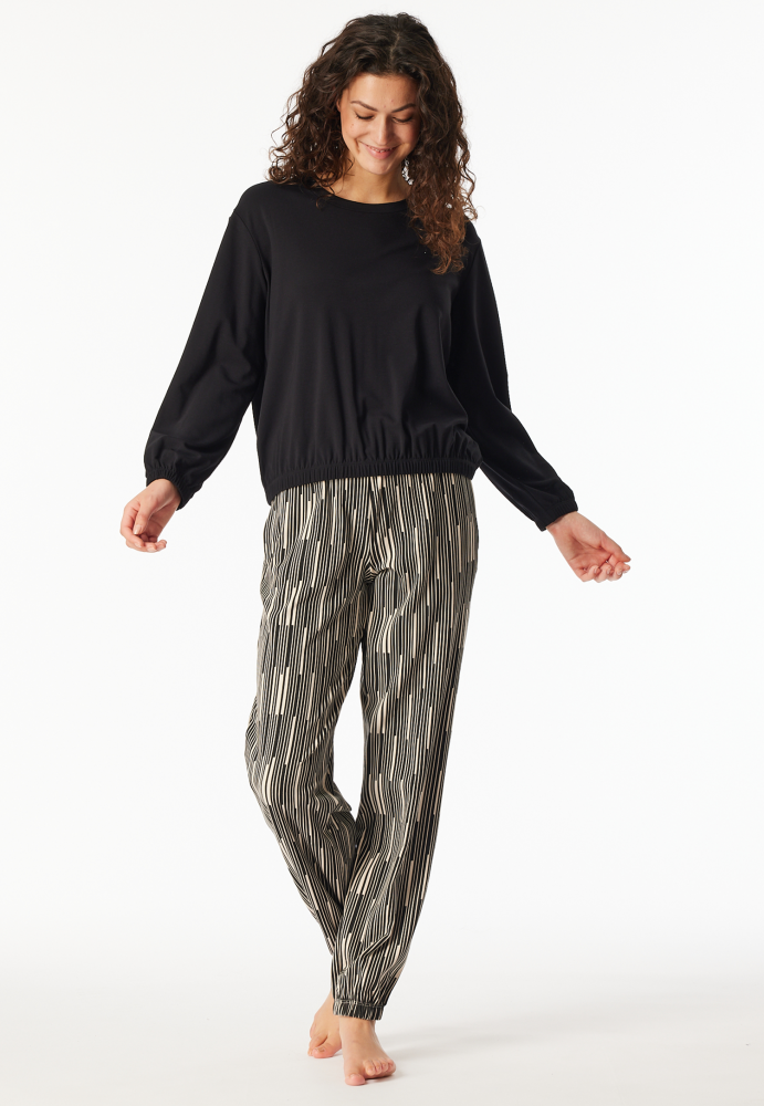 SCHIESSER dames Modern Nightwear Pyjama lang, dames pyjama set, zwart dessin